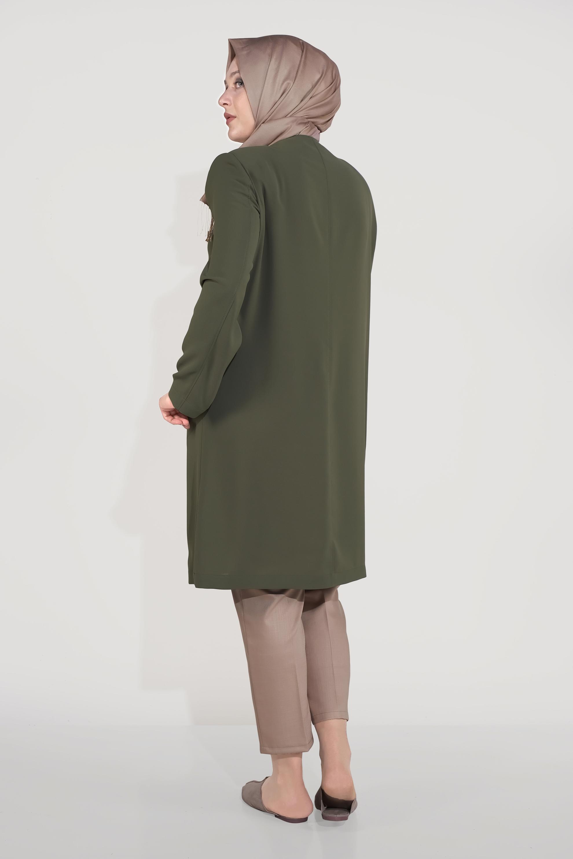 Vêtements hijab KAKI TRENCH-COAT BRODÉ À BOUTONS 10234