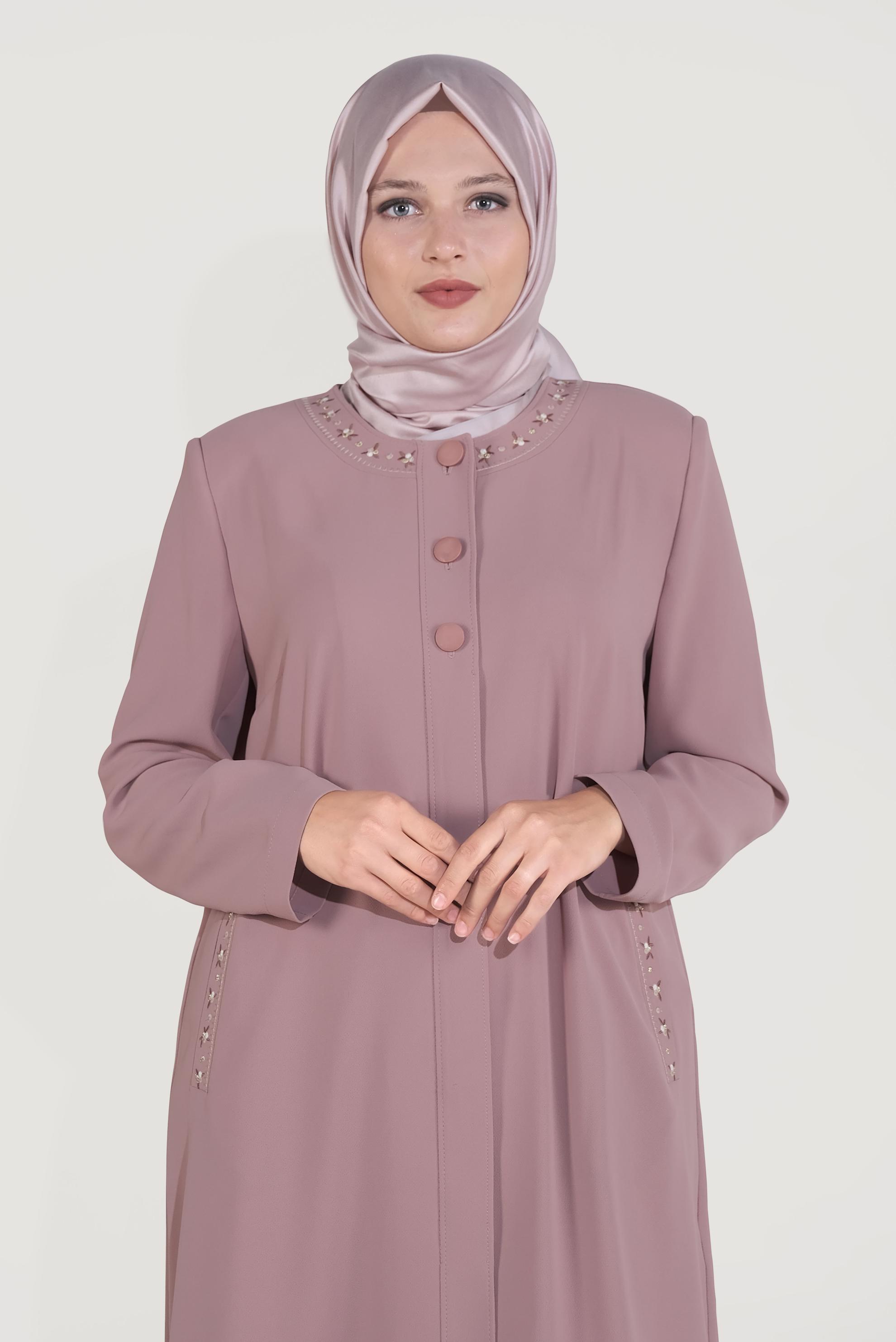 Vêtements hijab POUDRE TRENCH-COAT BRODÉ À BOUTONS 10234