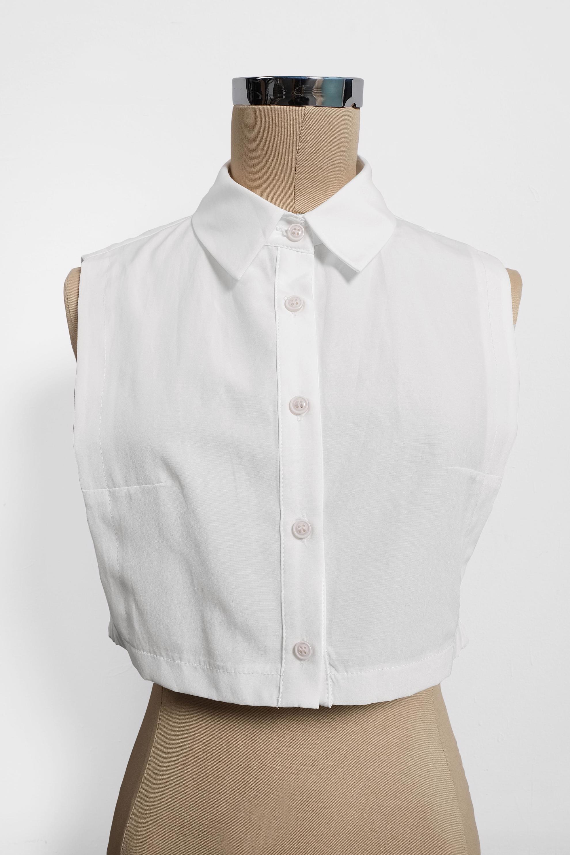 Tesettür giyim BEYAZ SİVRİ YAKA DÜĞMELİ BLUZ YAKALIK 4406