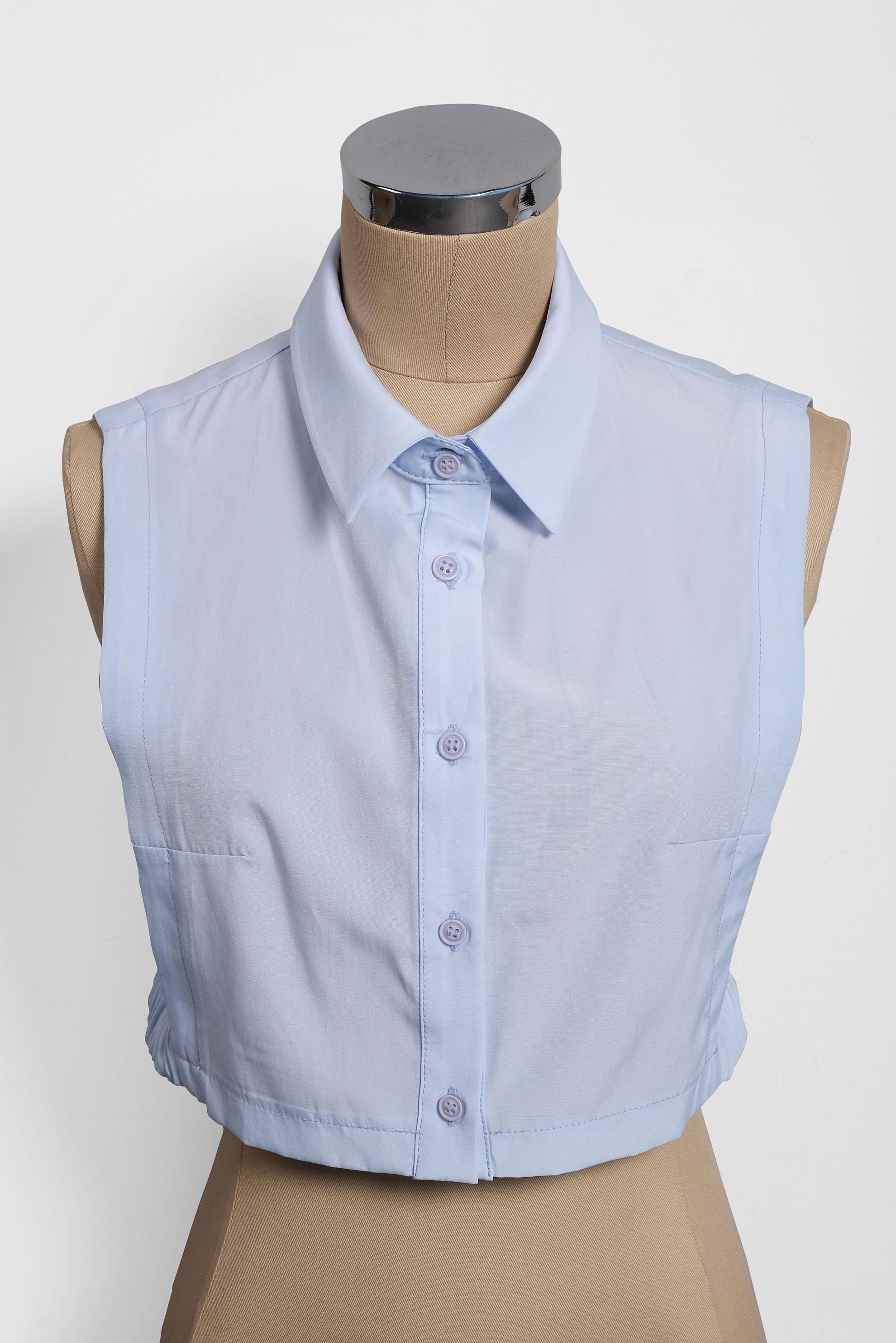 Tesettür giyim MAVİ SİVRİ YAKA DÜĞMELİ BLUZ YAKALIK 4406