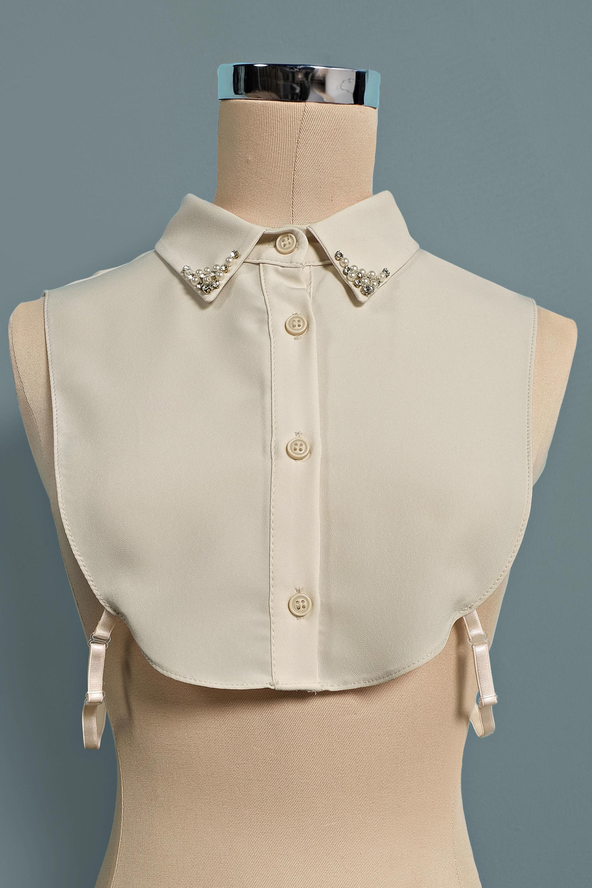 Tesettür giyim EKRU BONCUK İŞLEMELİ BLUZ YAKALIK 4407