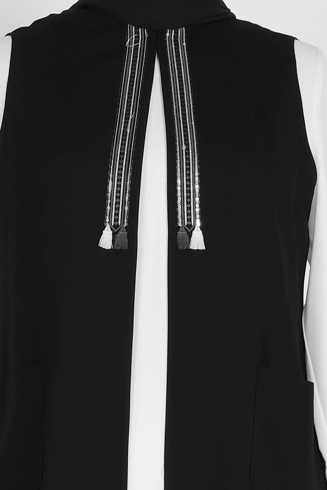 Hijab clothing BLACK SEQUIN DETAIL FRINGED VEST 2879  - ALVİNA
