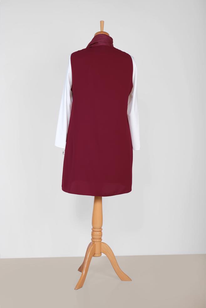 Hijab clothing CLARET RED SEQUIN DETAIL FRINGED VEST 2879  - ALVİNA
