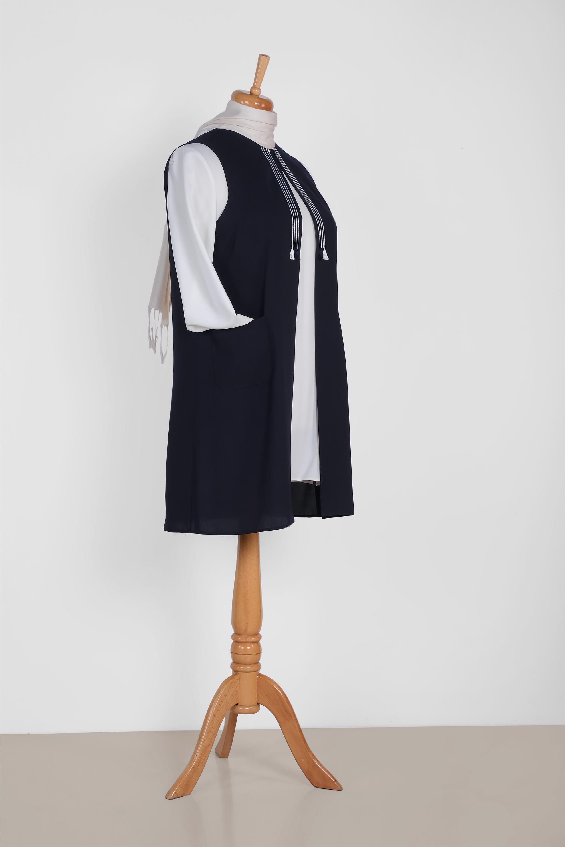 Vêtements hijab BLEU MARINE GILET À FRANGES DÉTAIL PAILLETTES 2879