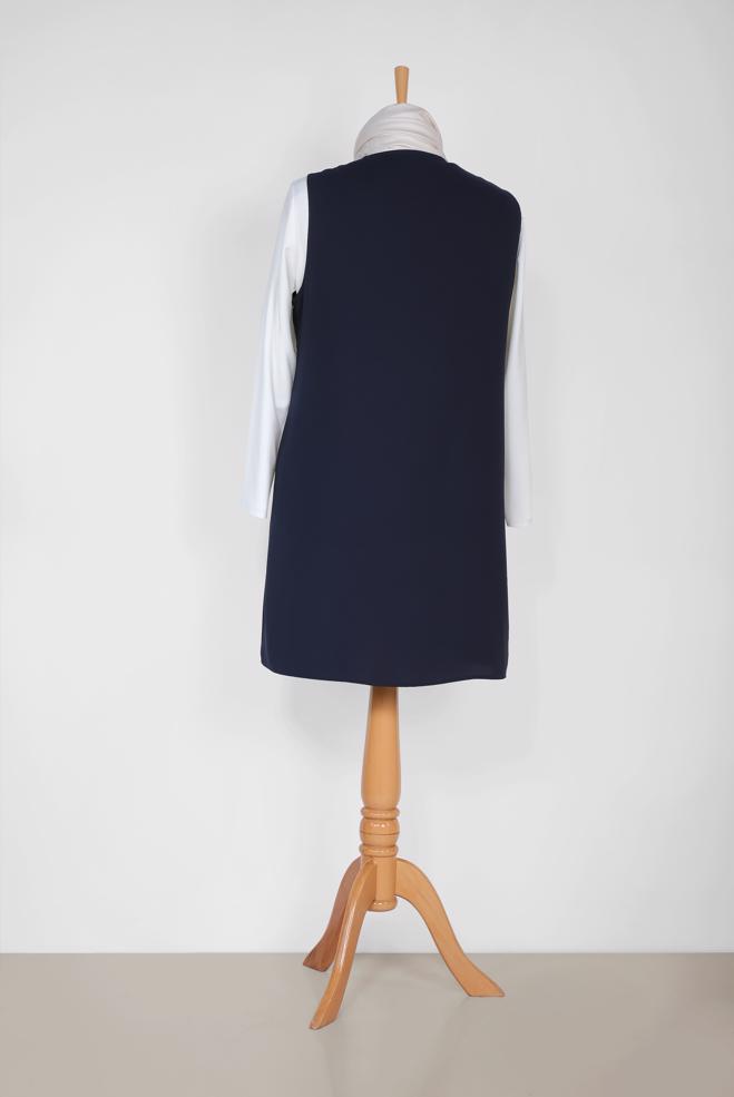 Hijab clothing NAVY BLUE SEQUIN DETAIL FRINGED VEST 2879  - ALVİNA