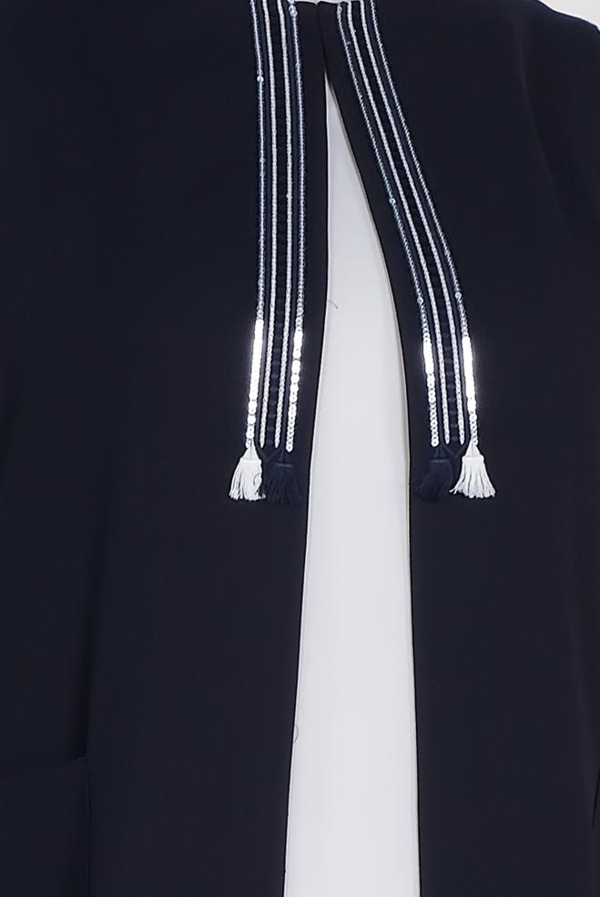 Hijab clothing NAVY BLUE SEQUIN DETAIL FRINGED VEST 2879  - ALVİNA
