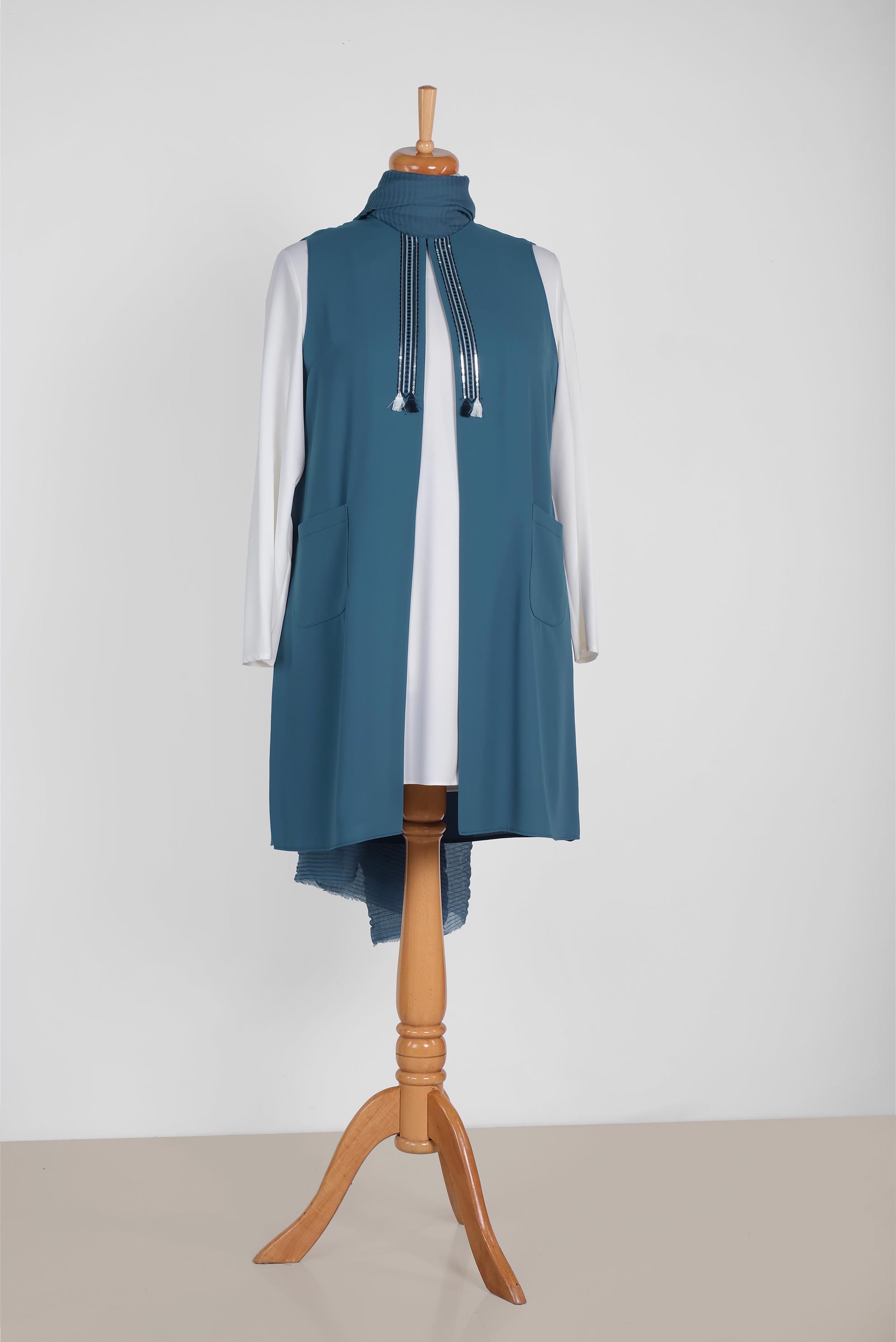 Vêtements hijab BLEU MARINE GILET À FRANGES DÉTAIL PAILLETTES 2879