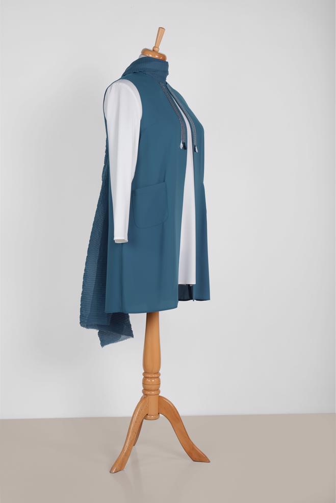 Hijab clothing NAVY BLUE SEQUIN DETAIL FRINGED VEST 2879  - ALVİNA