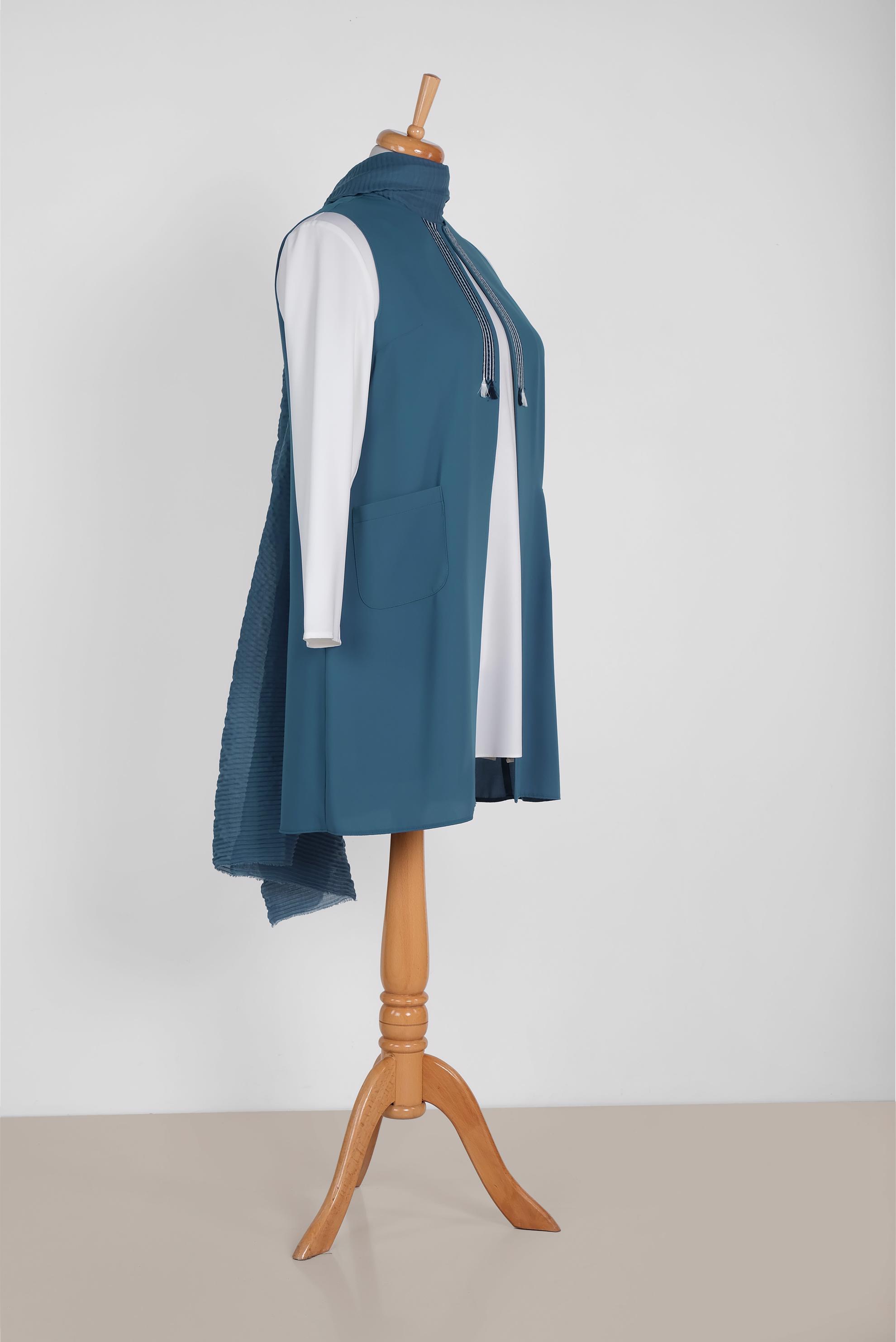 Vêtements hijab BLEU MARINE GILET À FRANGES DÉTAIL PAILLETTES 2879