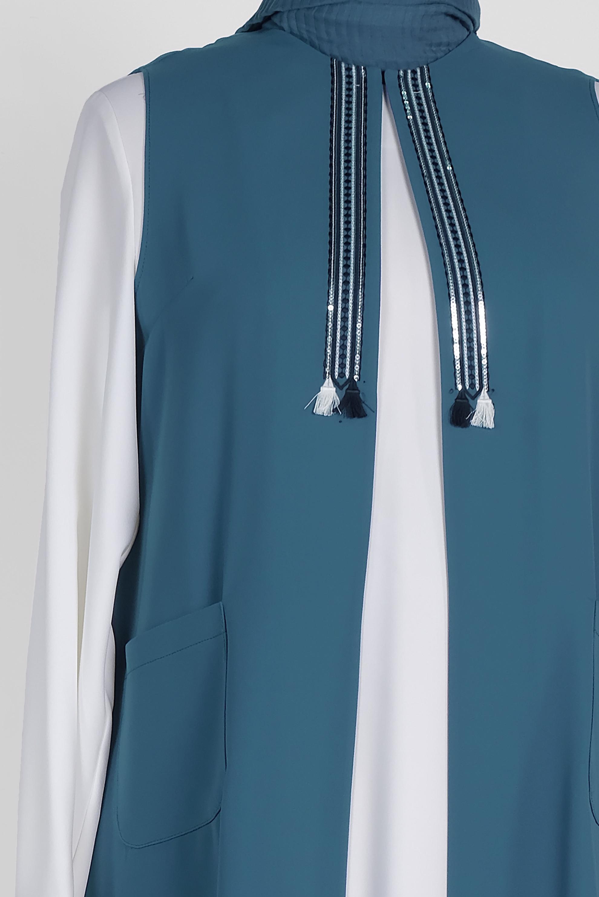 Vêtements hijab BLEU MARINE GILET À FRANGES DÉTAIL PAILLETTES 2879