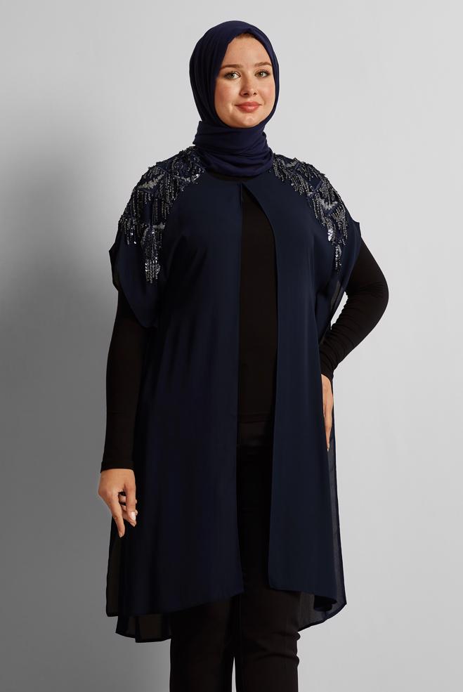 Vêtements hijab BLEU MARINE GILET PAILLETÉ 2889 - ALVİNA