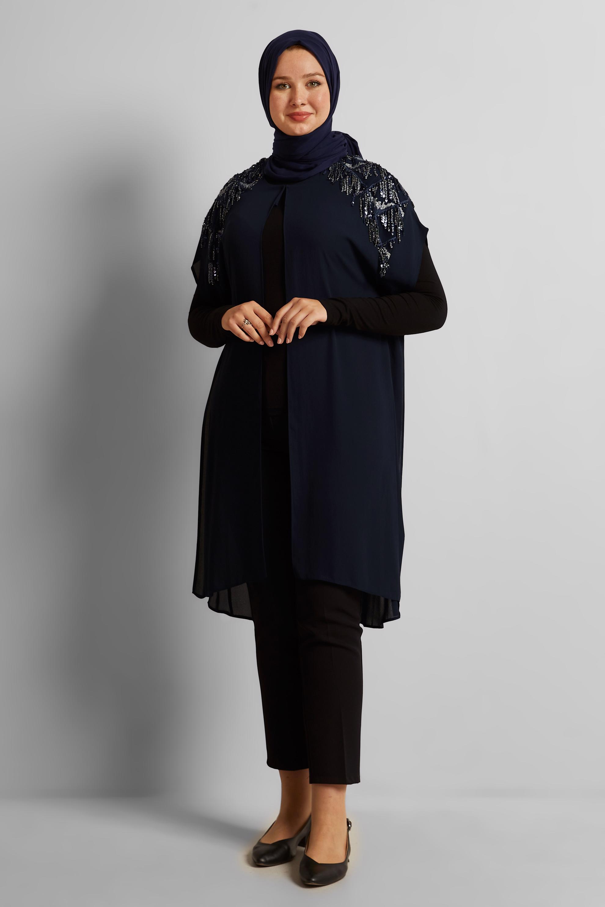 Vêtements hijab BLEU MARINE GILET PAILLETÉ 2889