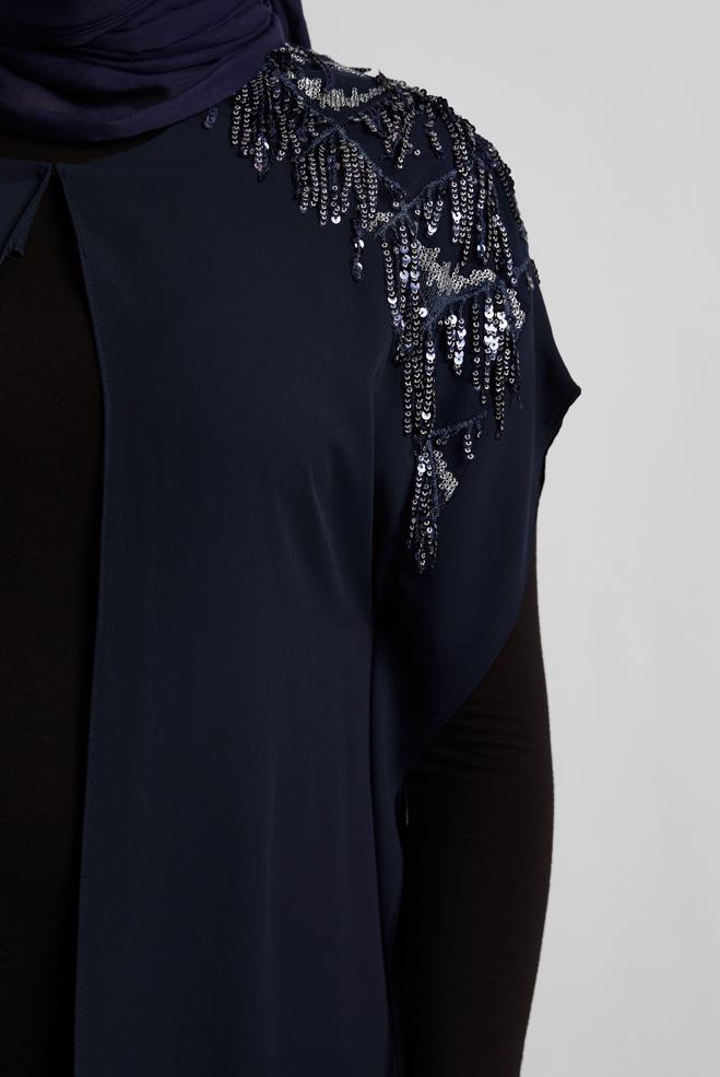 Vêtements hijab BLEU MARINE GILET PAILLETÉ 2889 - ALVİNA