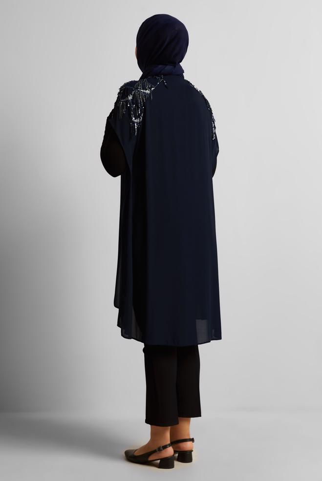 Vêtements hijab BLEU MARINE GILET PAILLETÉ 2889 - ALVİNA