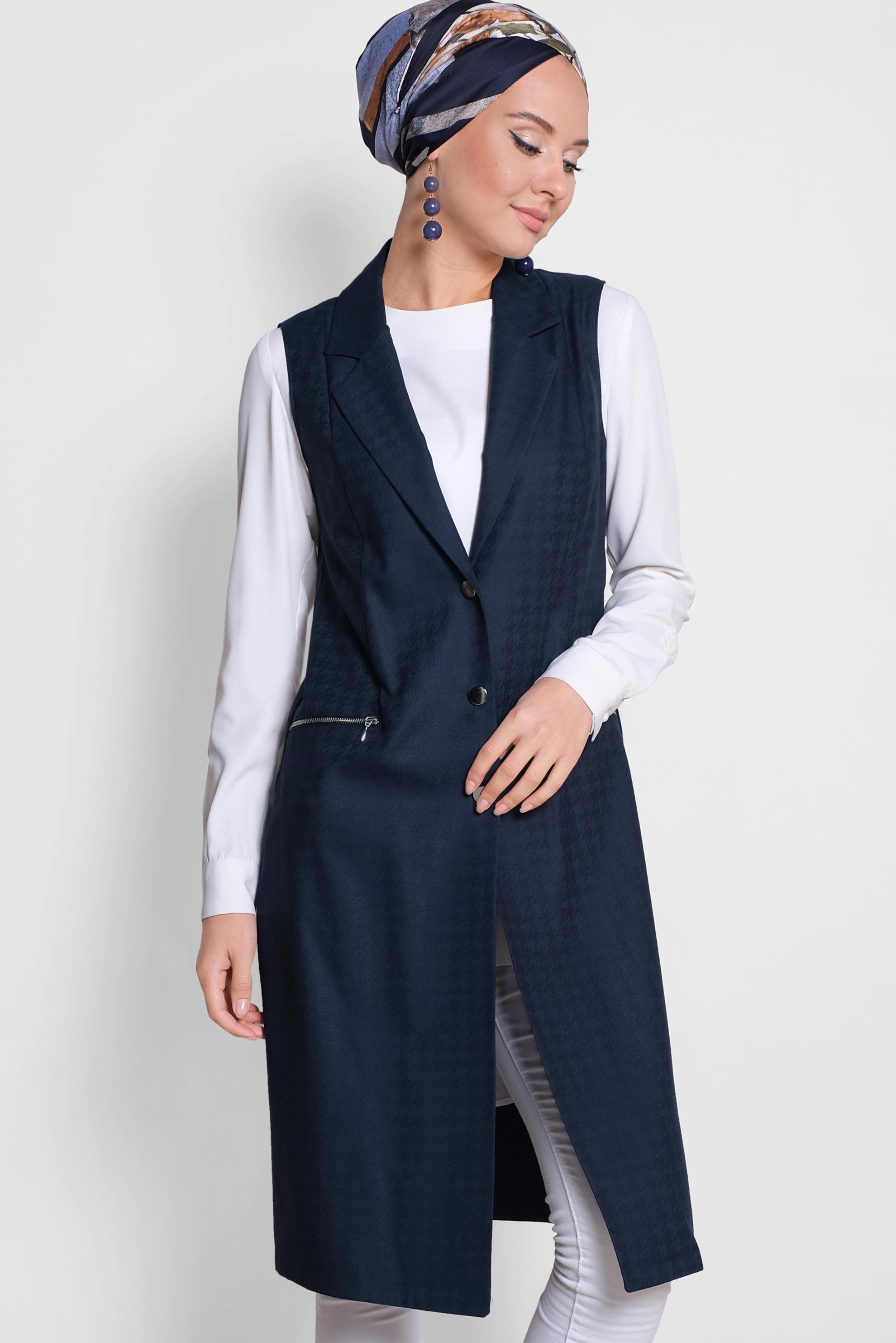 Tesettür giyim LACİVERT DÜĞMELİ YELEK 4020