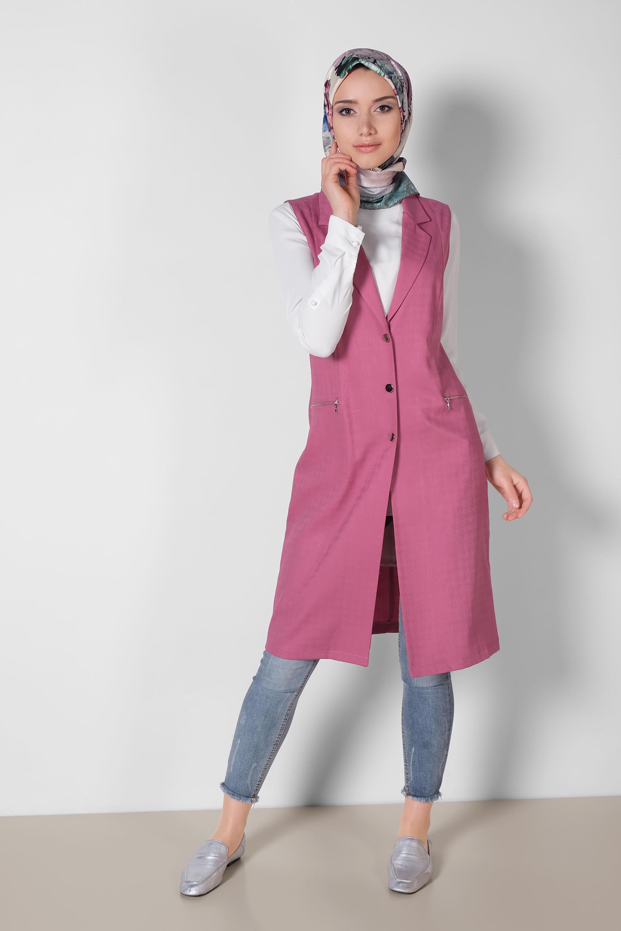 Tesettür giyim FUŞYA DÜĞMELİ YELEK 4020