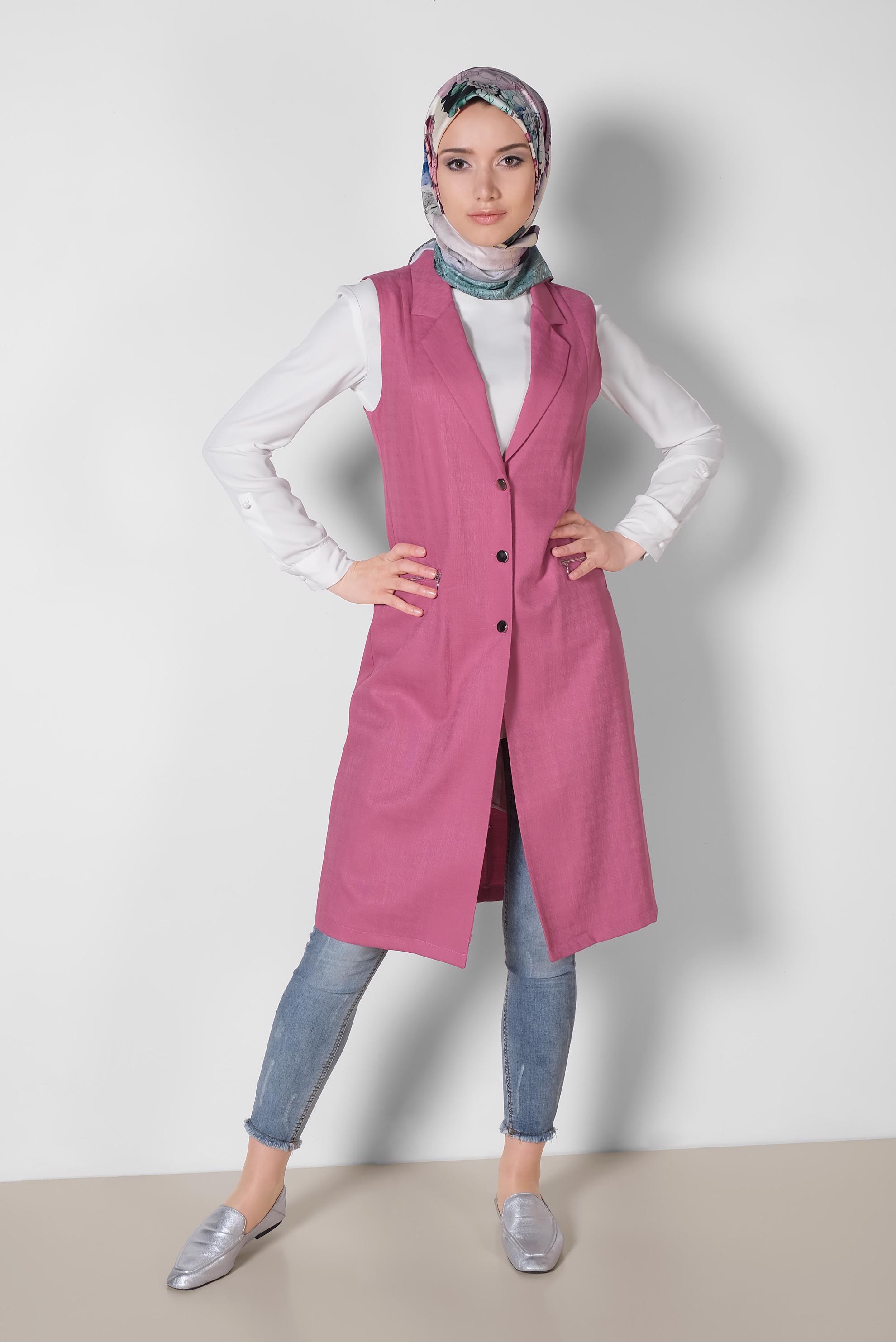Tesettür giyim FUŞYA DÜĞMELİ YELEK 4020