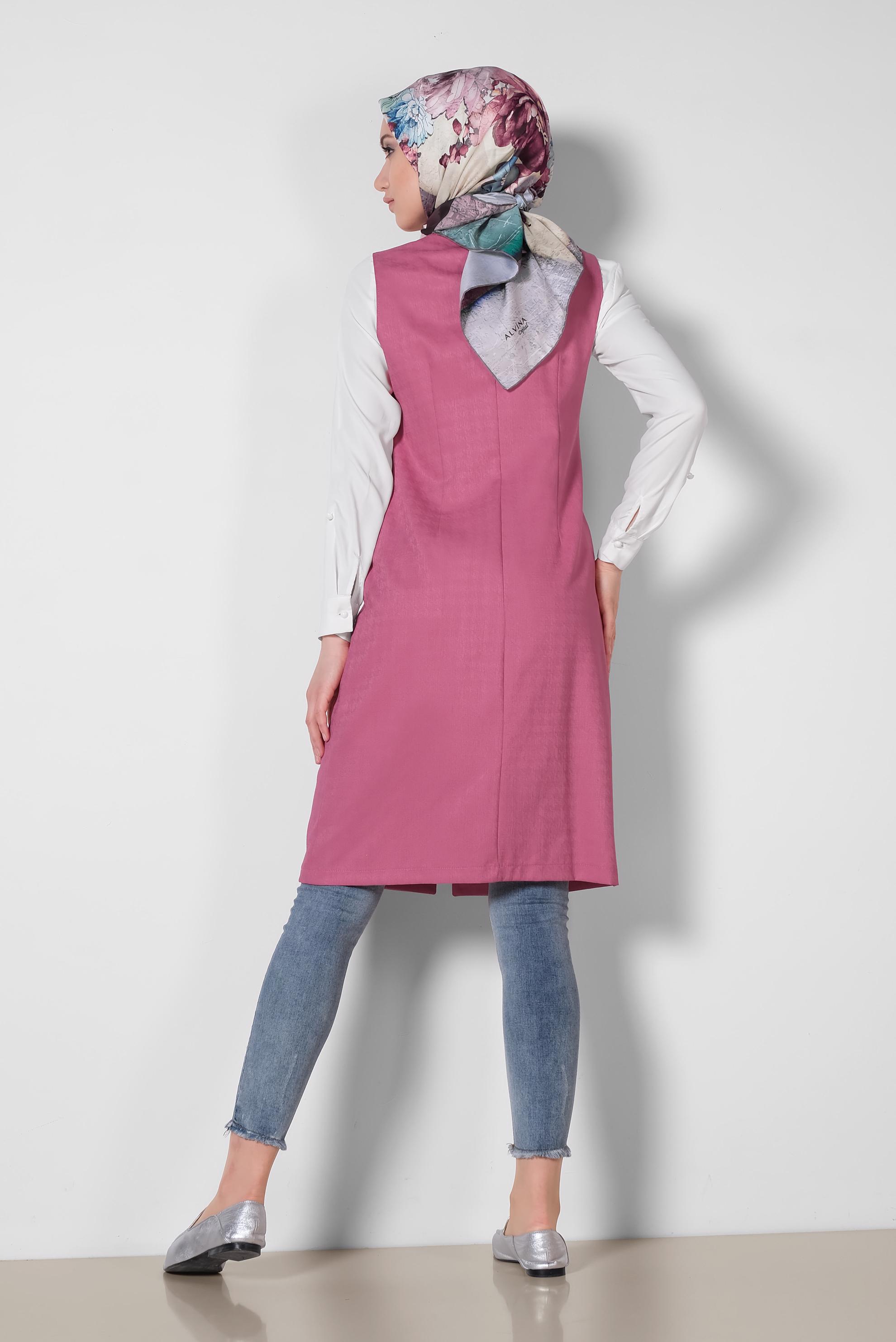 Tesettür giyim FUŞYA DÜĞMELİ YELEK 4020