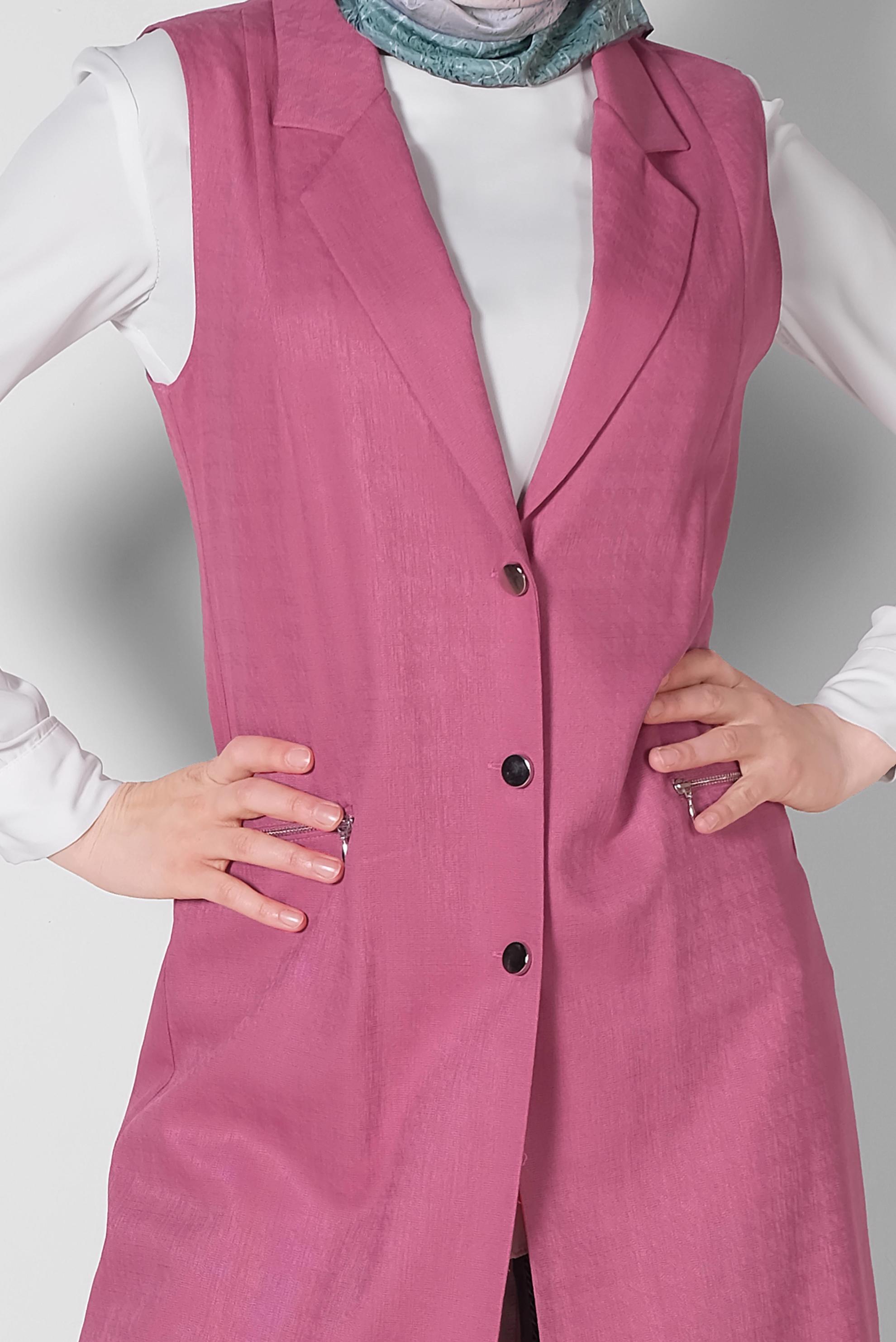 Tesettür giyim FUŞYA DÜĞMELİ YELEK 4020