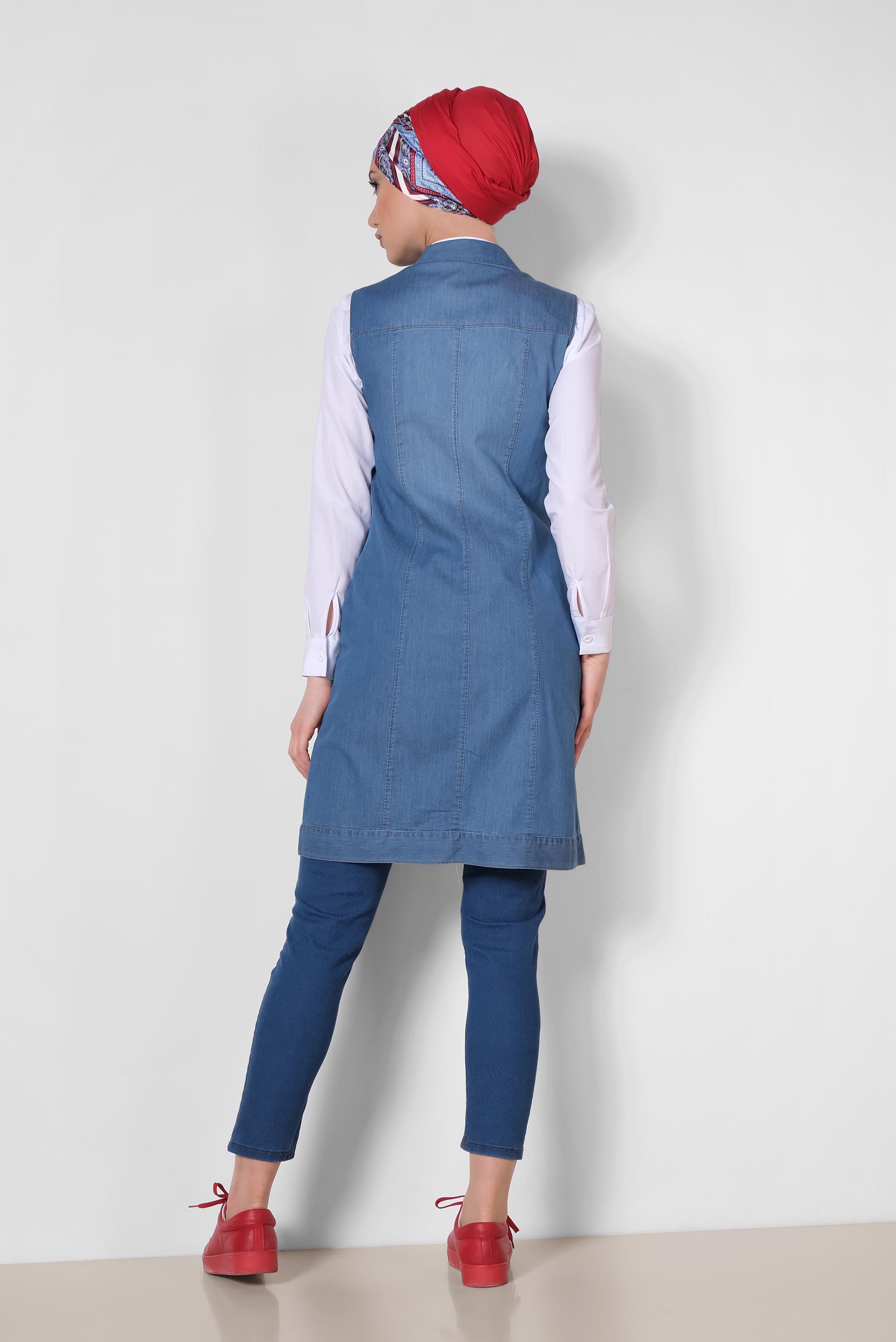 Vêtements hijab BLEU MARINE GILET EN JEAN À BOUTONS 4027 