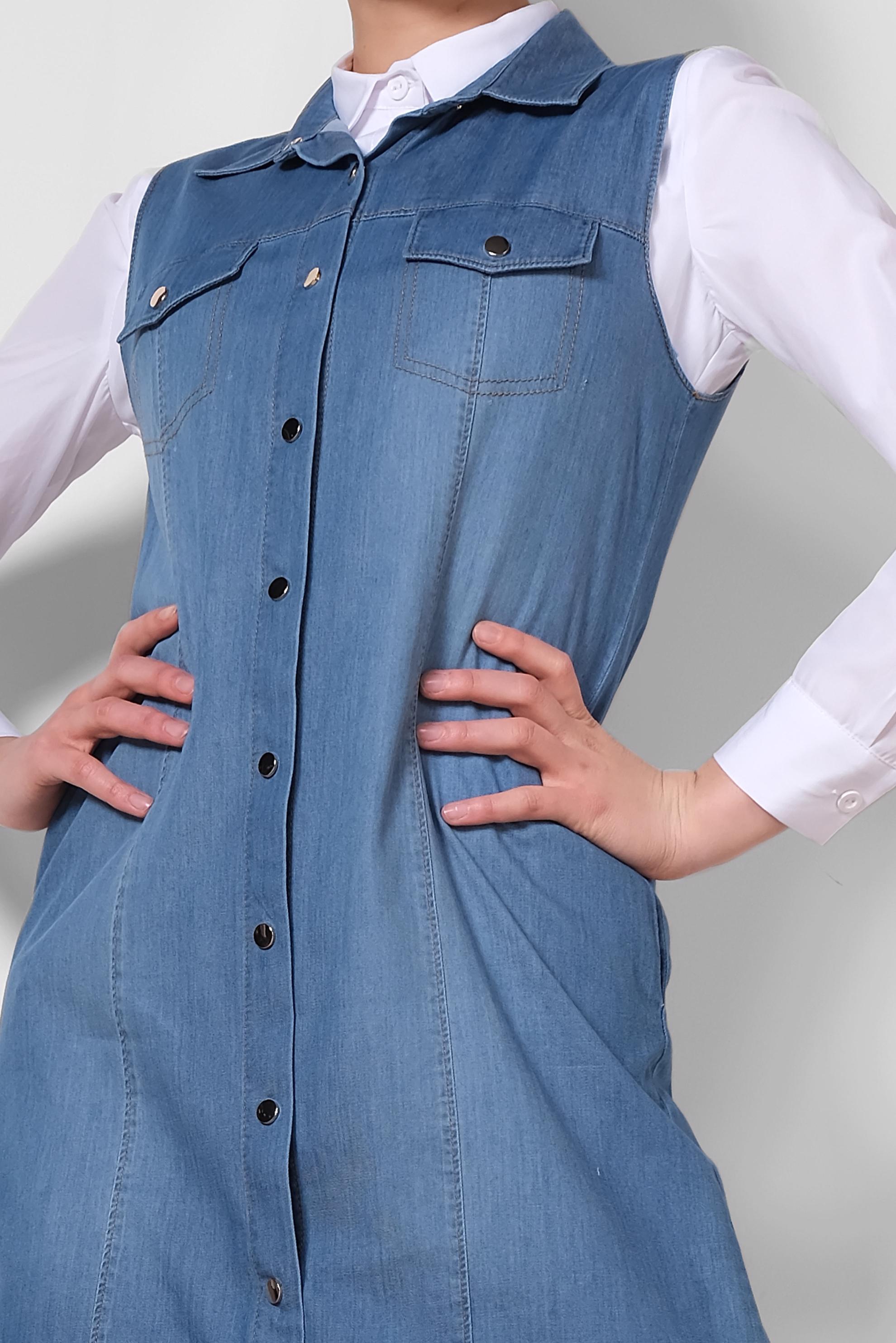 Vêtements hijab BLEU MARINE GILET EN JEAN À BOUTONS 4027 