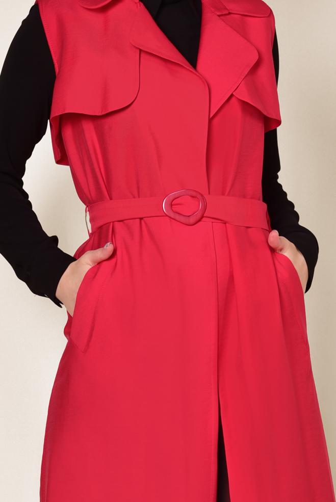 Vêtements hijab ROUGE GILET CEINTURE 4078 - ALVİNA