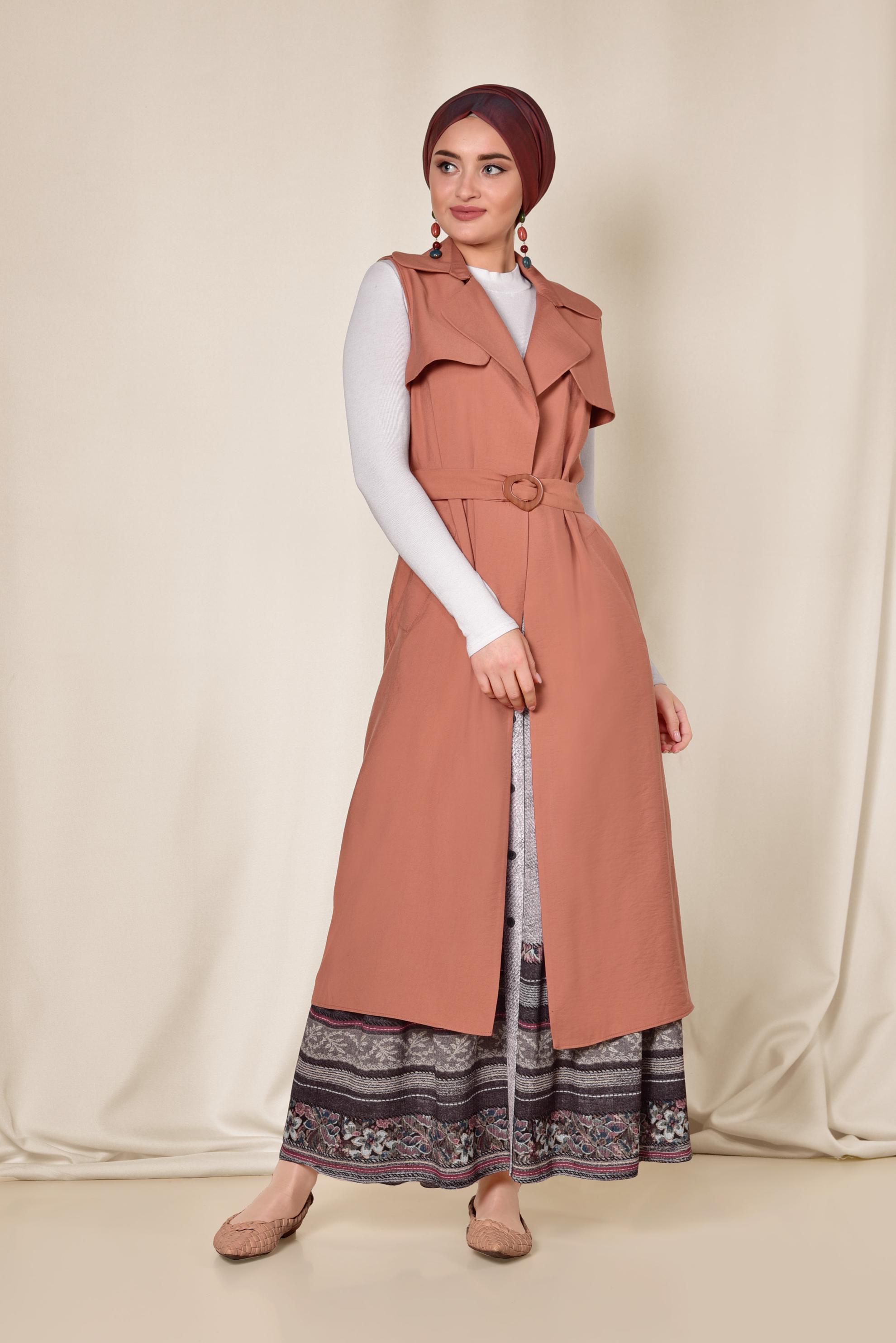Hijab clothing ORANGE BELTED VEST 4078 