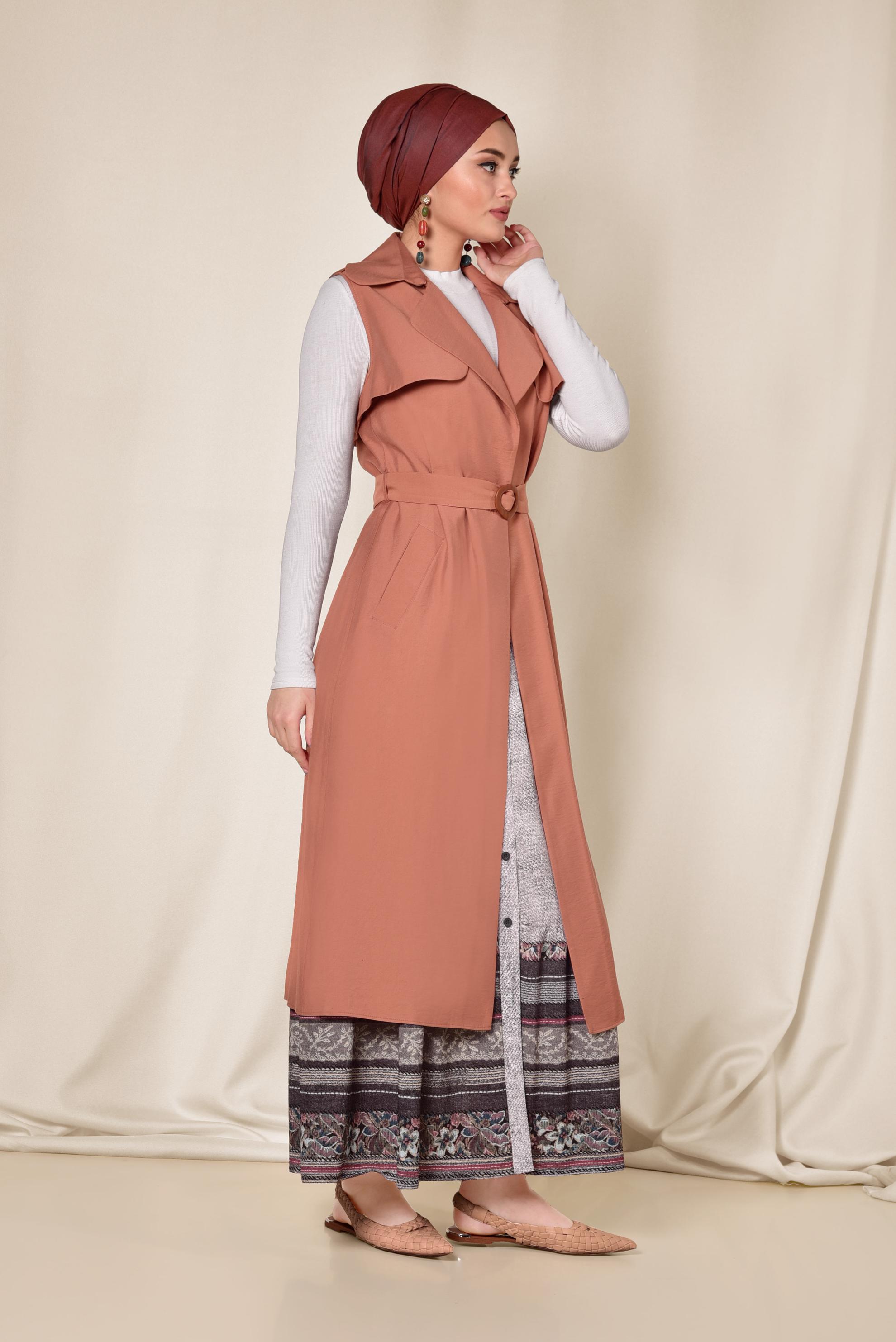 Hijab clothing ORANGE BELTED VEST 4078 