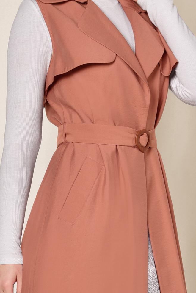 Tesettür giyim TURUNCU KUŞAKLI YELEK 4078 - ALVİNA