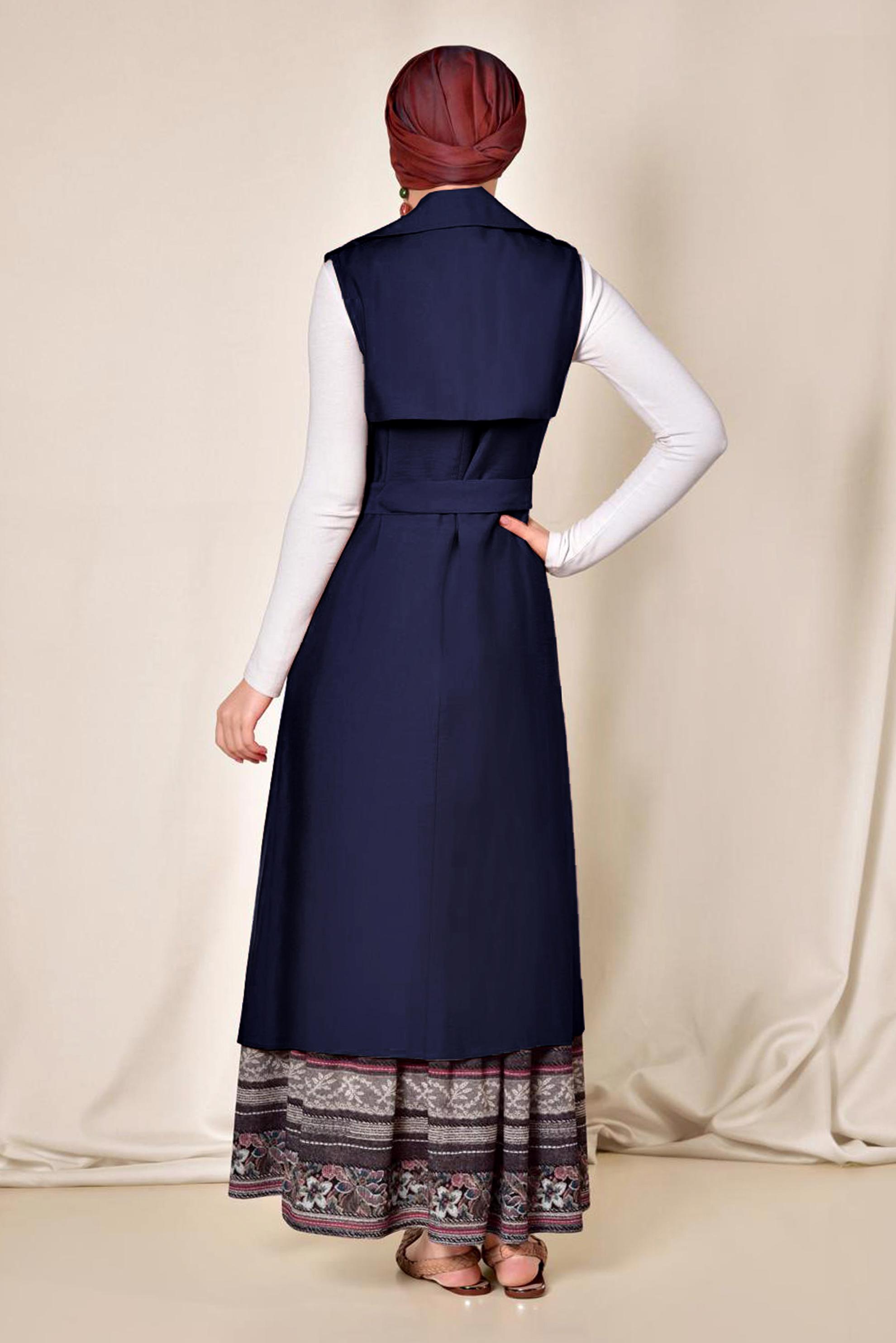 Tesettür giyim LACİVERT KUŞAKLI YELEK 4078