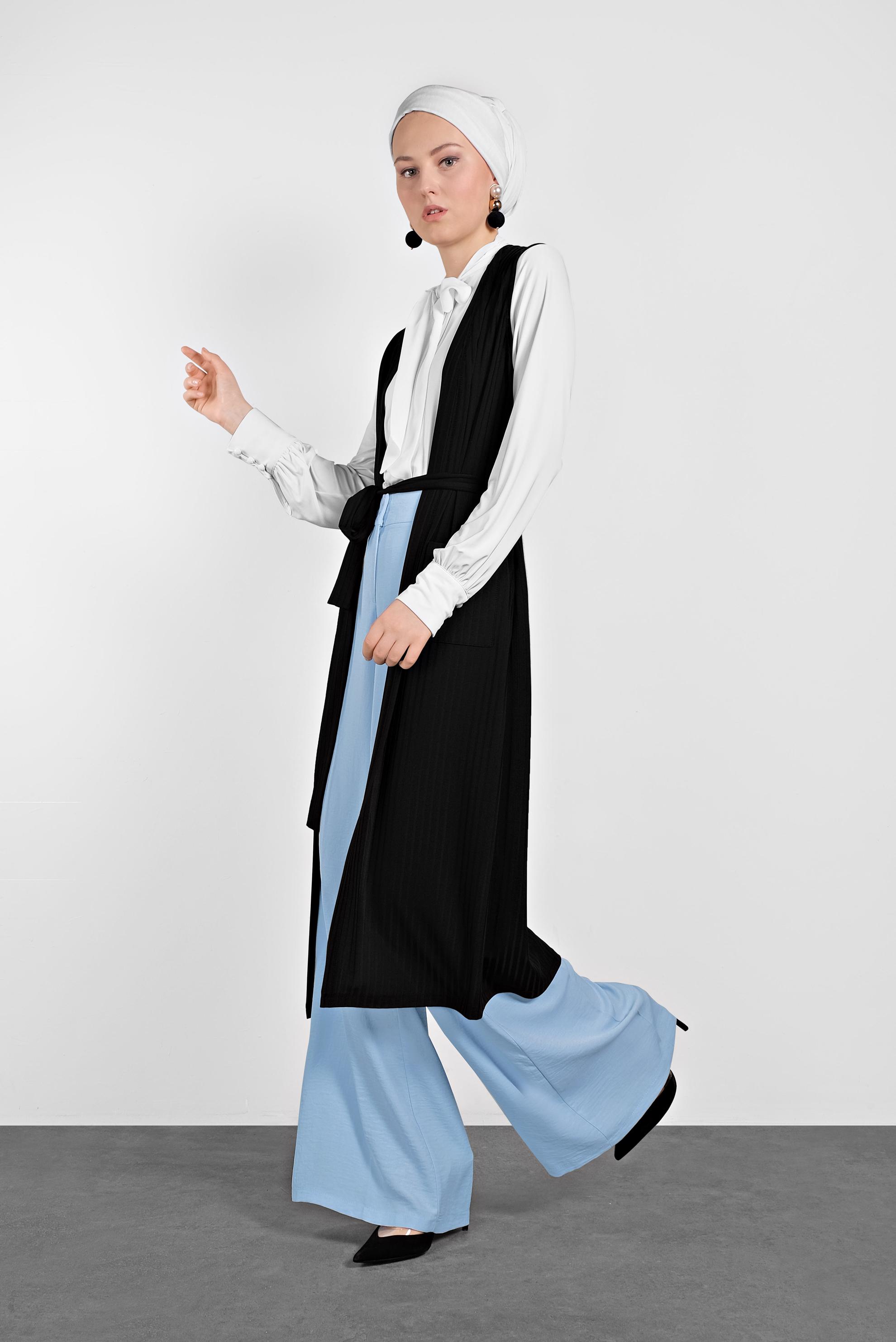 Tesettür giyim SİYAH KUŞAKLI YELEK 4182	