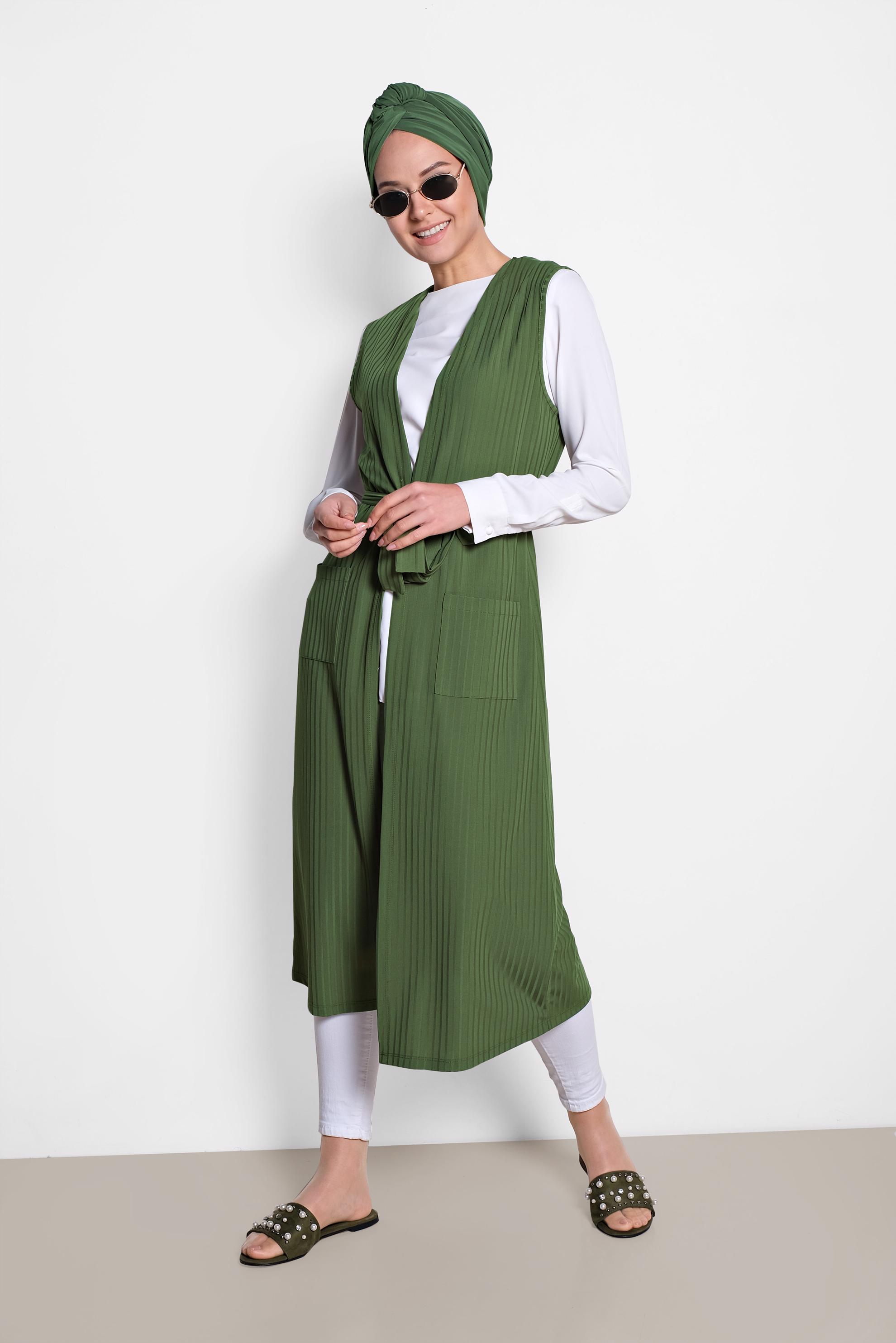Hijab clothing GREEN BELTED VEST 4182 