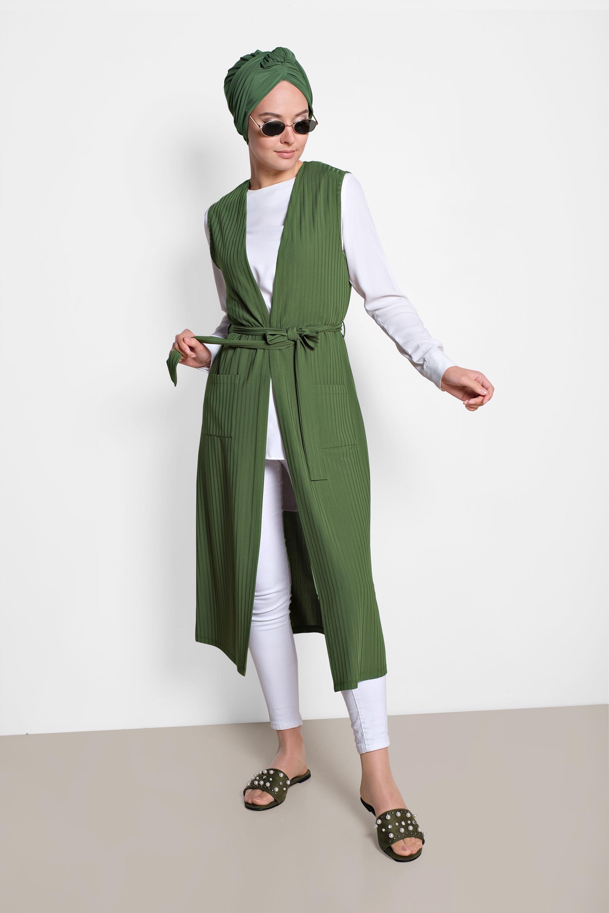 Hijab clothing GREEN BELTED VEST 4182 