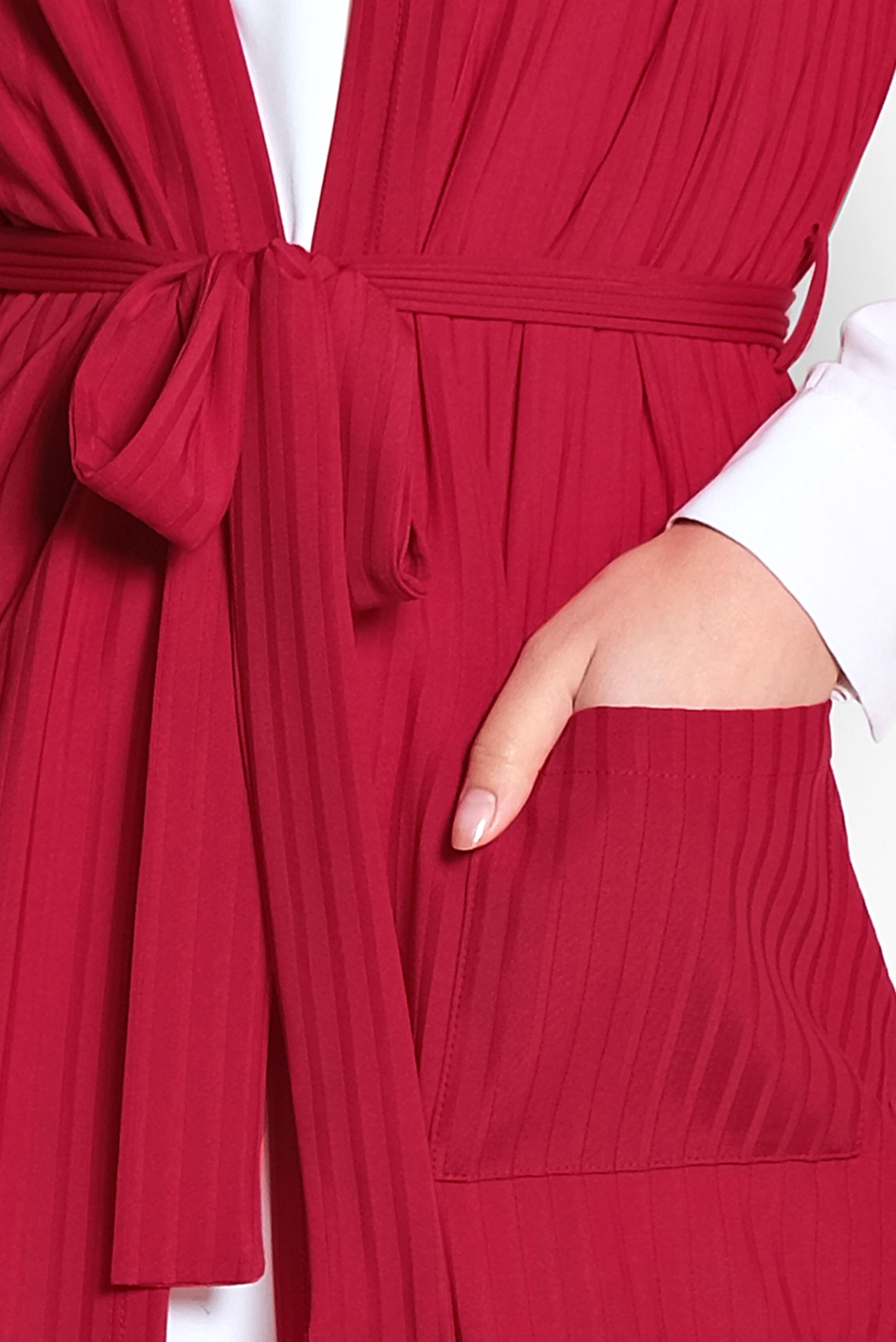 Tesettür giyim KIRMIZI KUŞAKLI YELEK 4182	