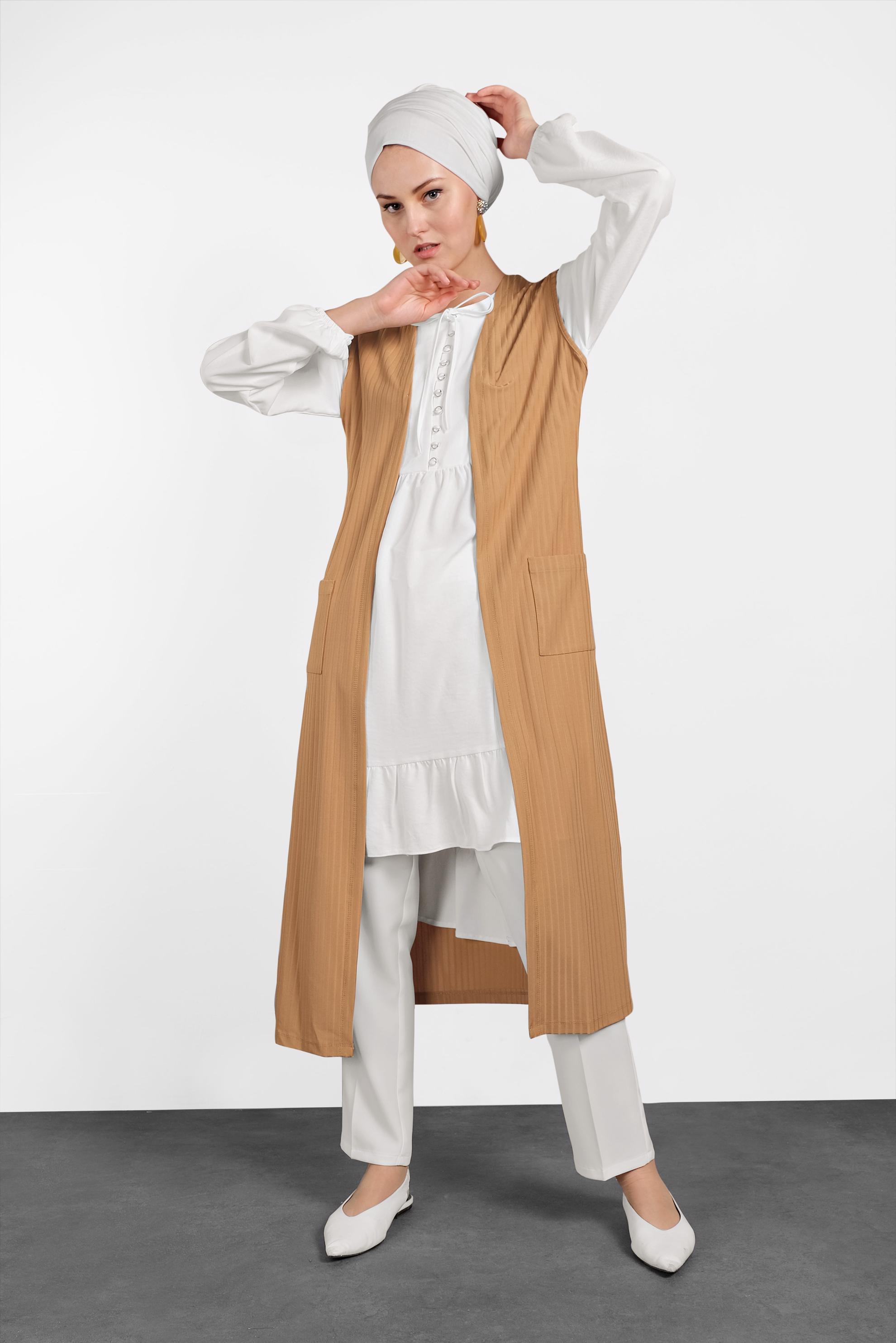 Tesettür giyim SARI KUŞAKLI YELEK 4182	