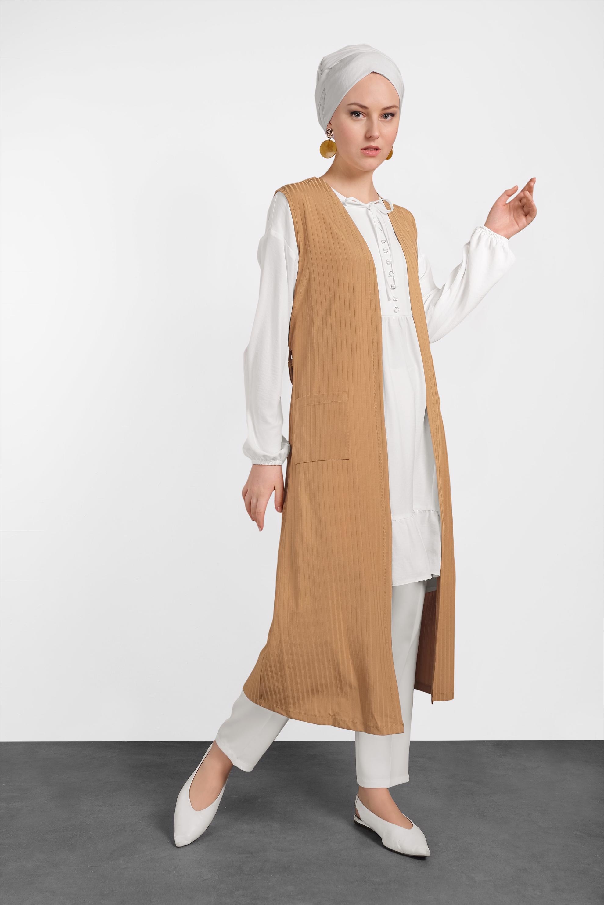 Tesettür giyim SARI KUŞAKLI YELEK 4182	