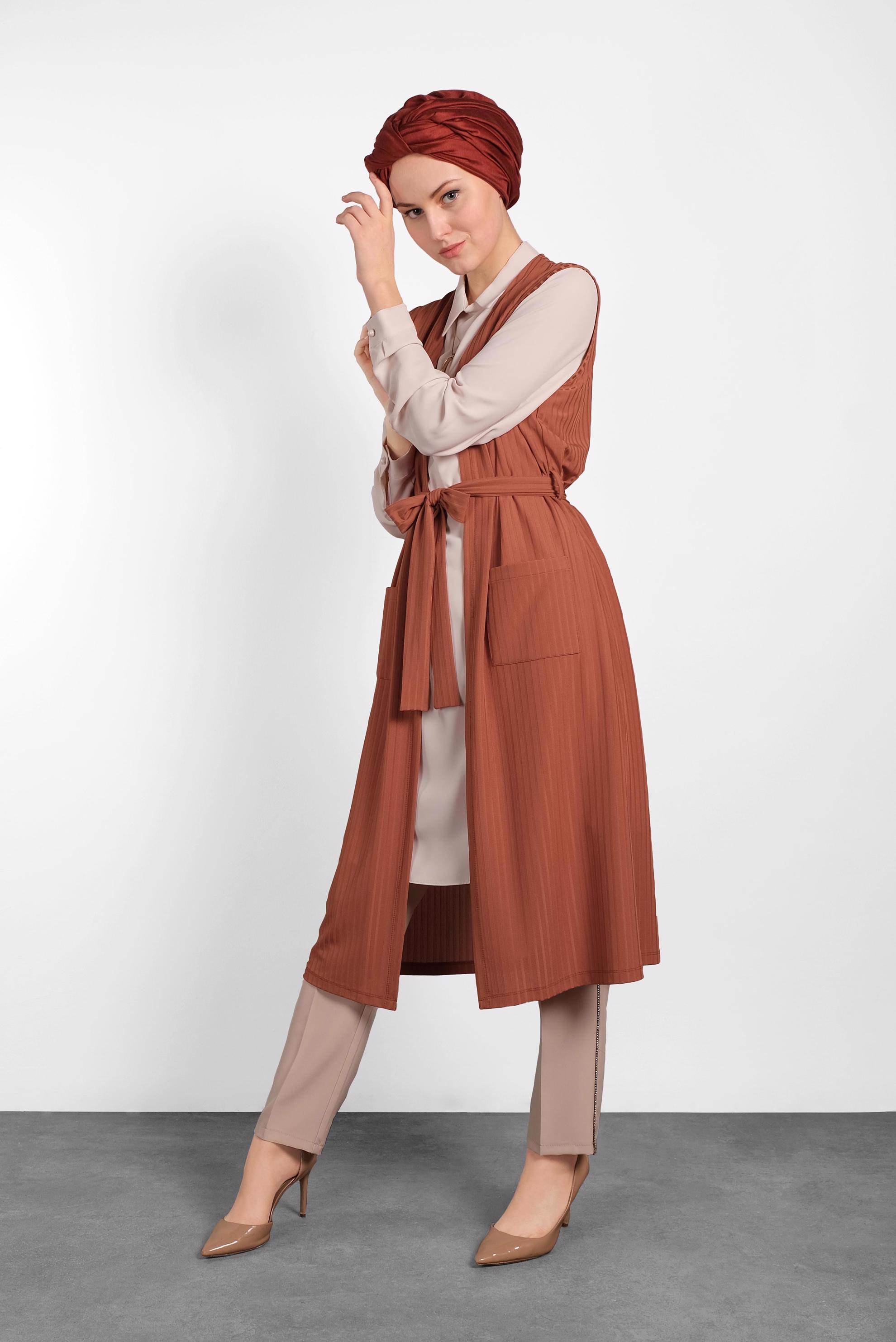 Hijab clothing ORANGE BELTED VEST 4182 