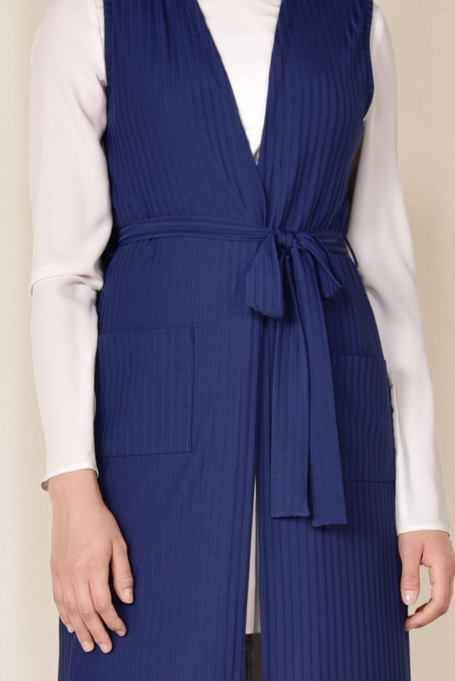 Tesettür giyim LACİVERT KUŞAKLI YELEK 4182	 - ALVİNA