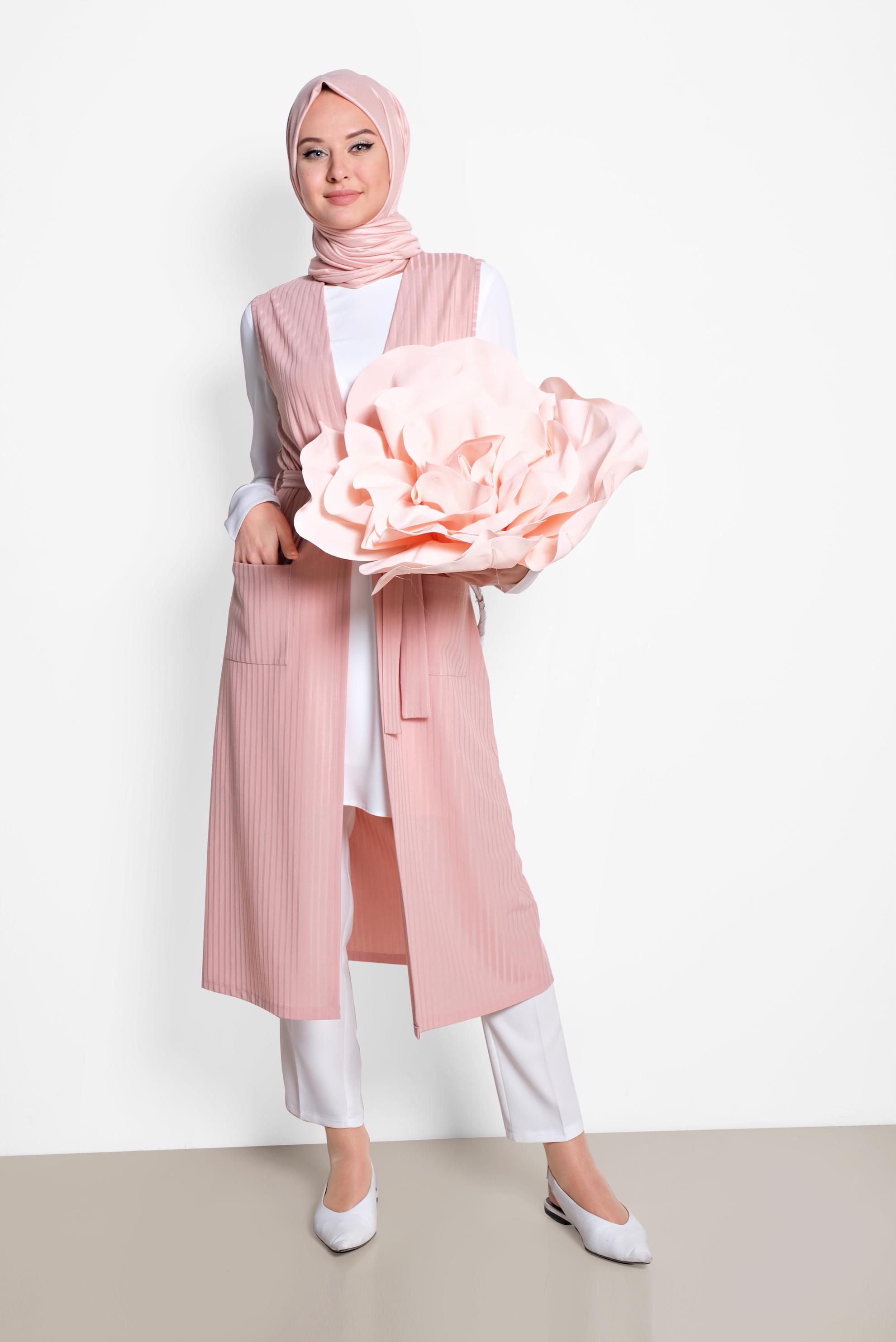 Tesettür giyim PUDRA KUŞAKLI YELEK 4182	