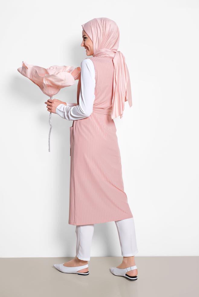 Tesettür giyim PUDRA KUŞAKLI YELEK 4182	 - ALVİNA