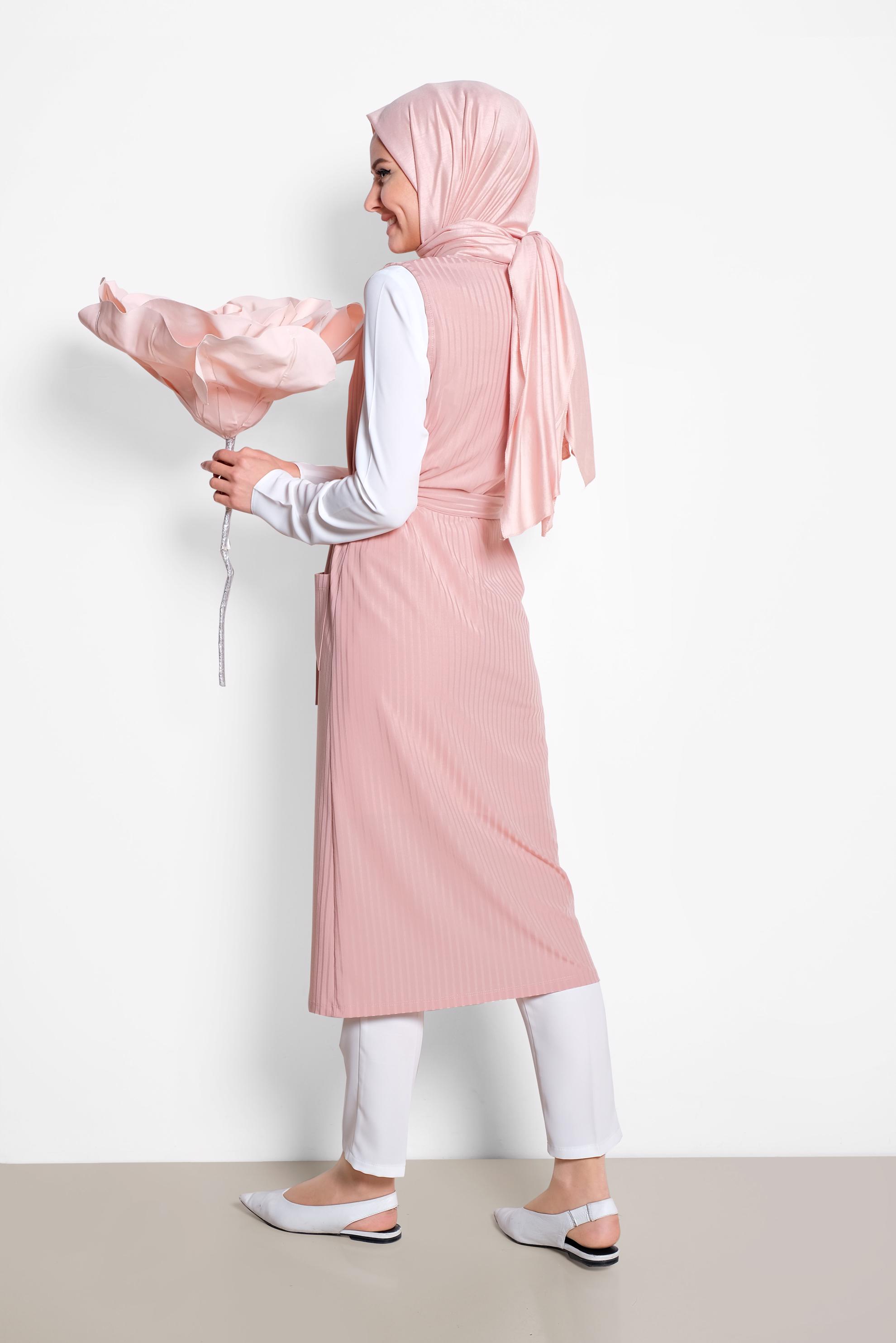 Tesettür giyim PUDRA KUŞAKLI YELEK 4182	