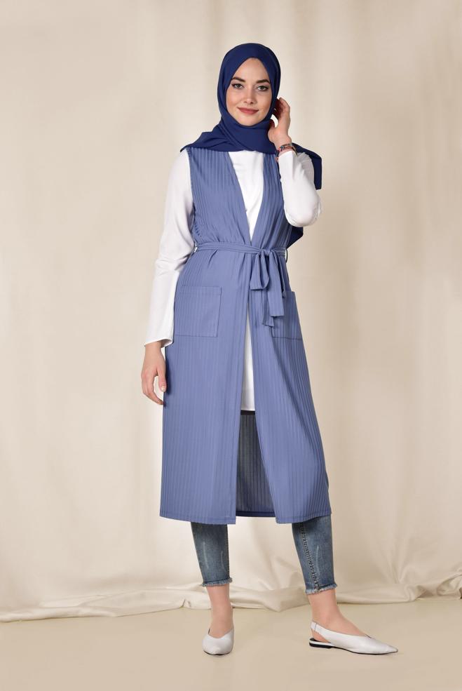Tesettür giyim LACİVERT KUŞAKLI YELEK 4182	 - ALVİNA