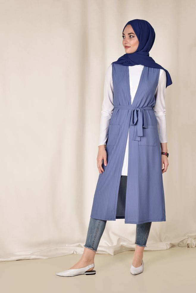 Tesettür giyim LACİVERT KUŞAKLI YELEK 4182	 - ALVİNA