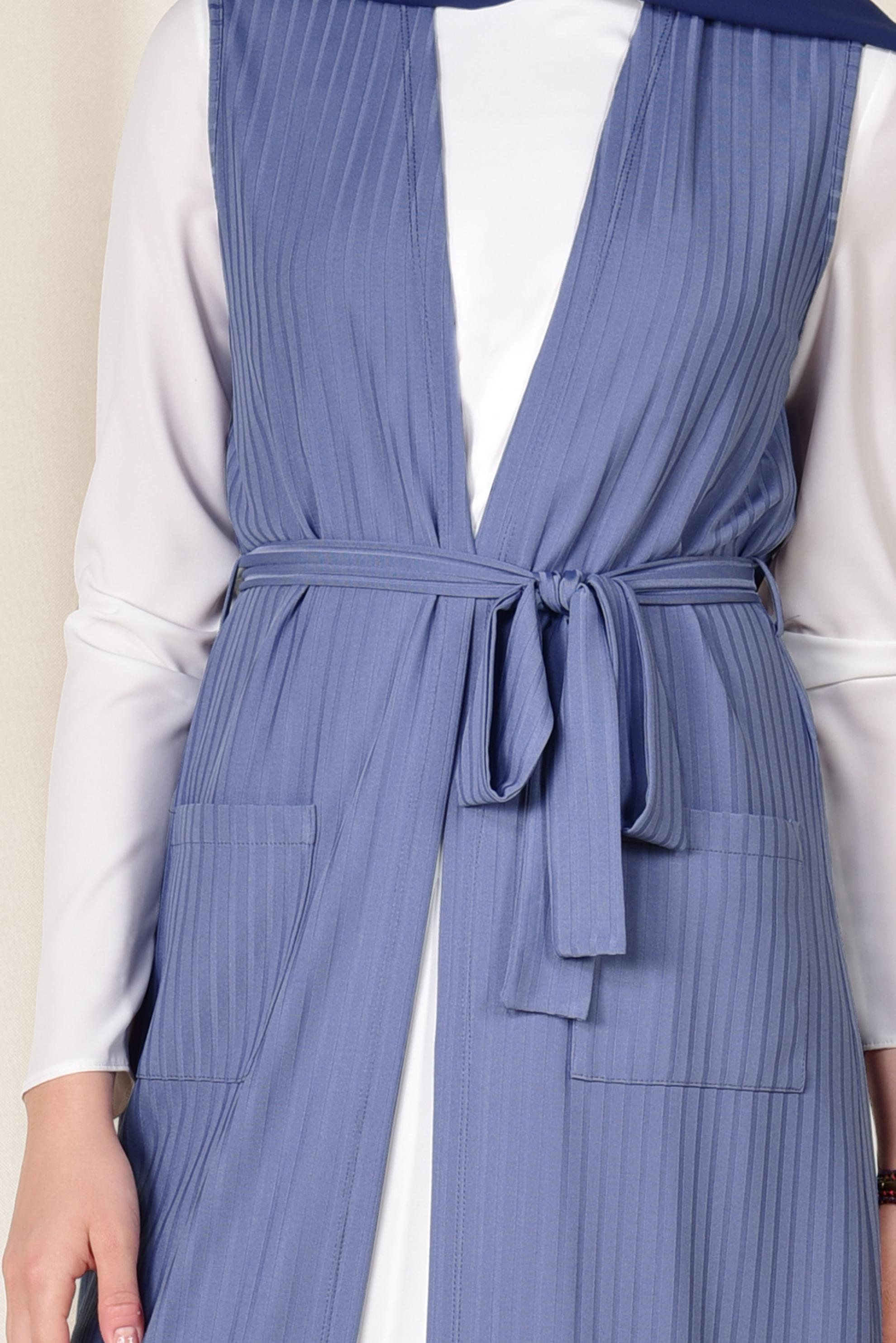 Tesettür giyim LACİVERT KUŞAKLI YELEK 4182	