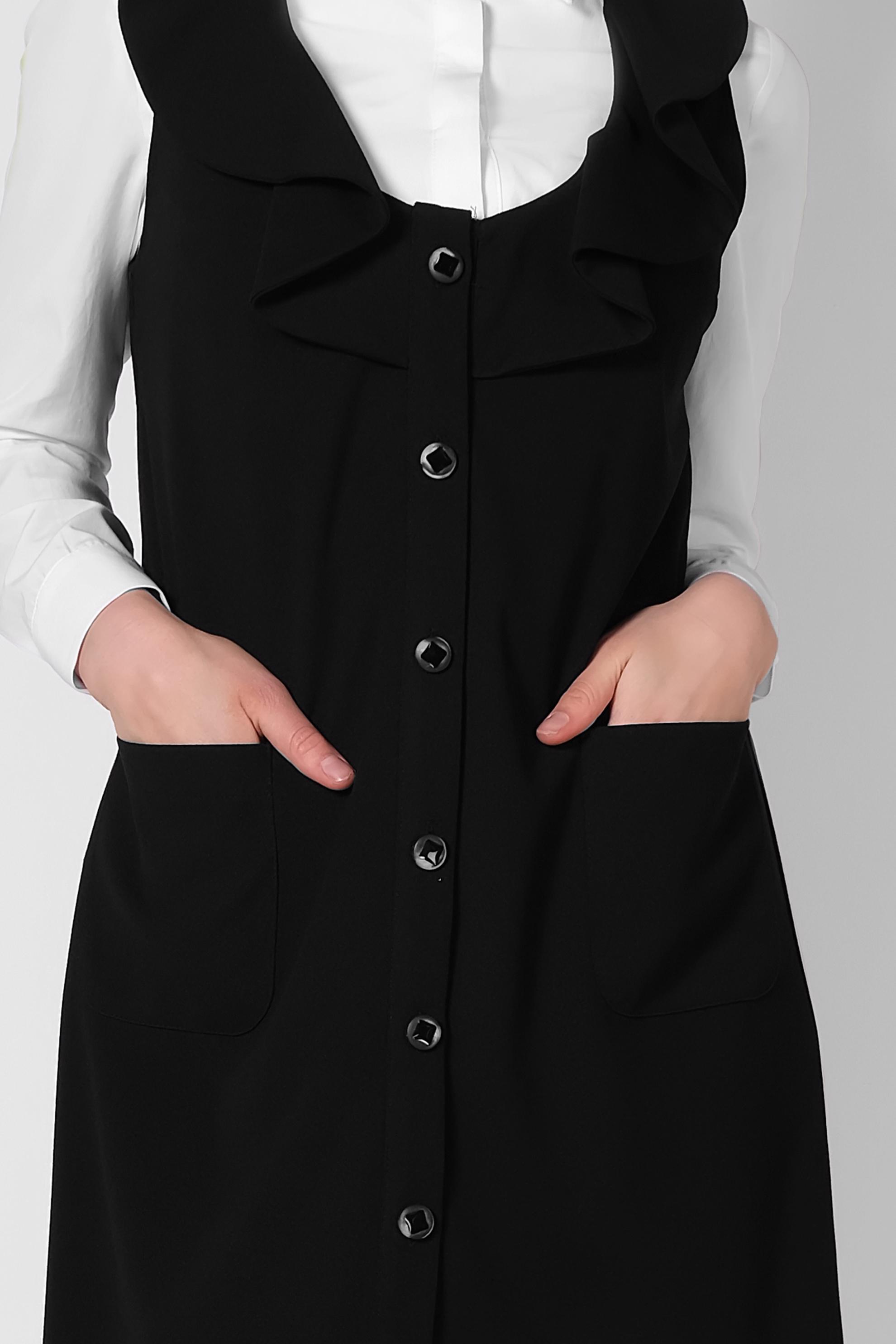 Tesettür giyim SİYAH YAKASI FIRFIRLI ÖNDEN DÜĞMELİ YELEK 4184