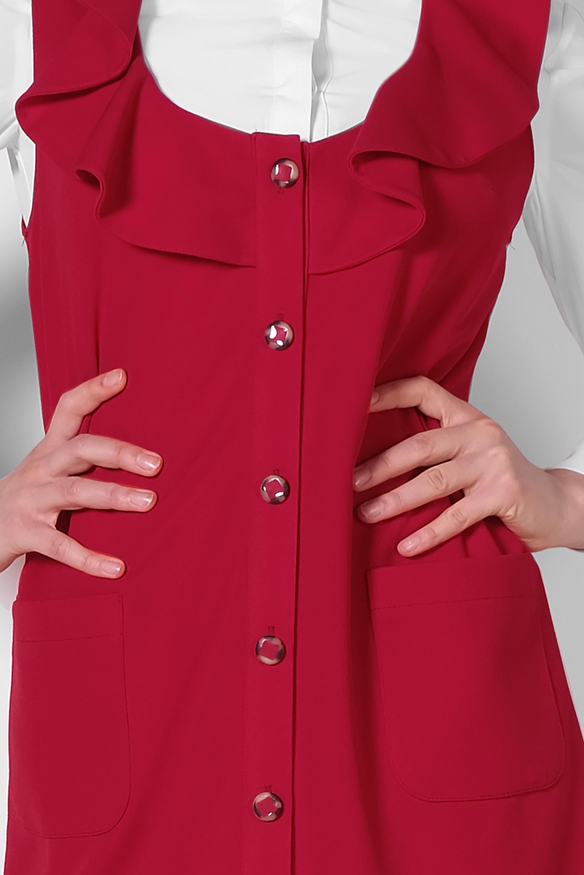 Tesettür giyim KIRMIZI YAKASI FIRFIRLI ÖNDEN DÜĞMELİ YELEK 4184