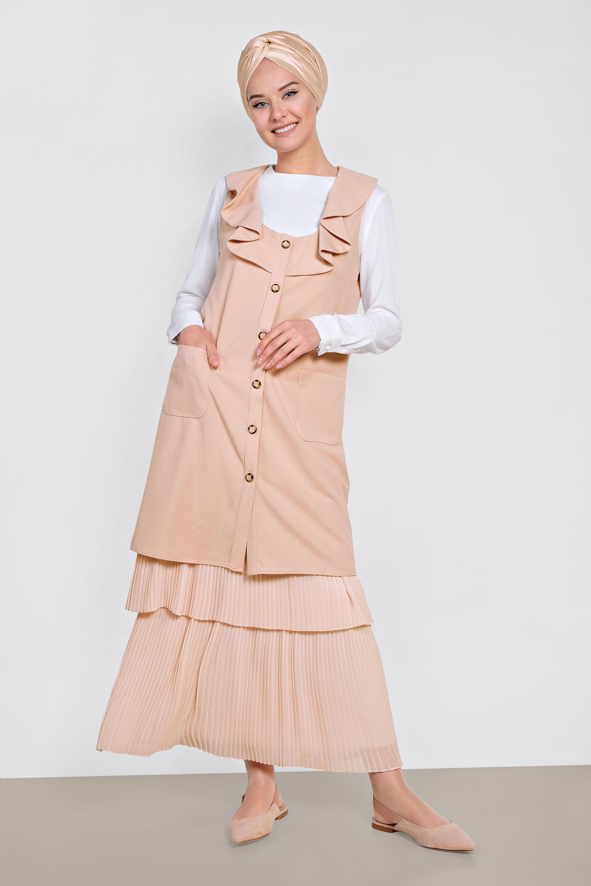 Vêtements hijab POUDRE GILET BOUTONNÉ À VOLANTS 4184