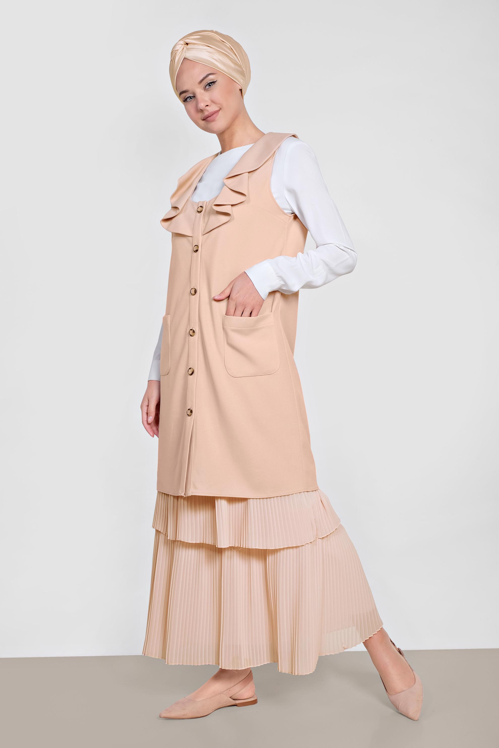 Vêtements hijab POUDRE GILET BOUTONNÉ À VOLANTS 4184