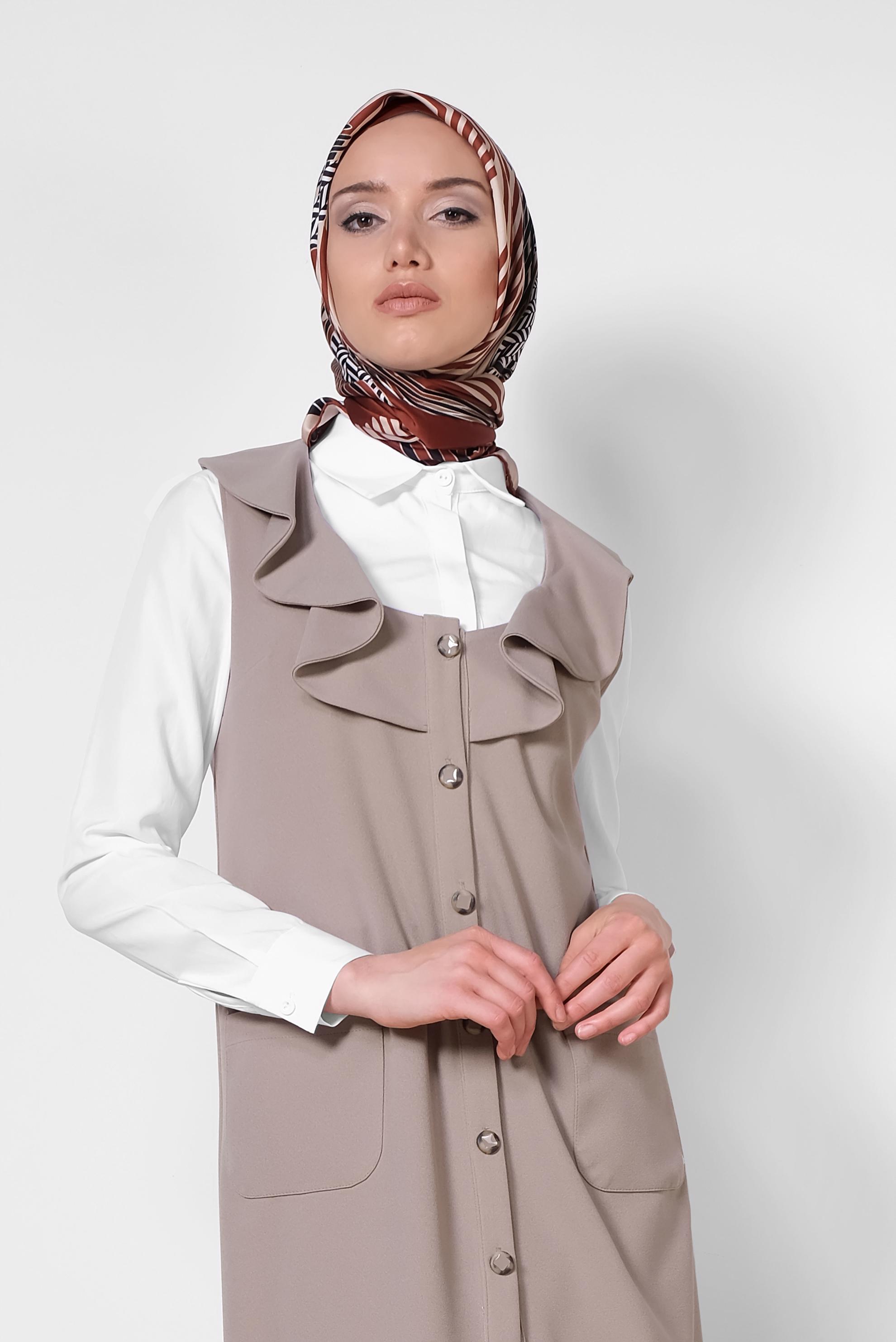 Hijab clothing MINK RUFFLED BUTTONED VEST 4184 