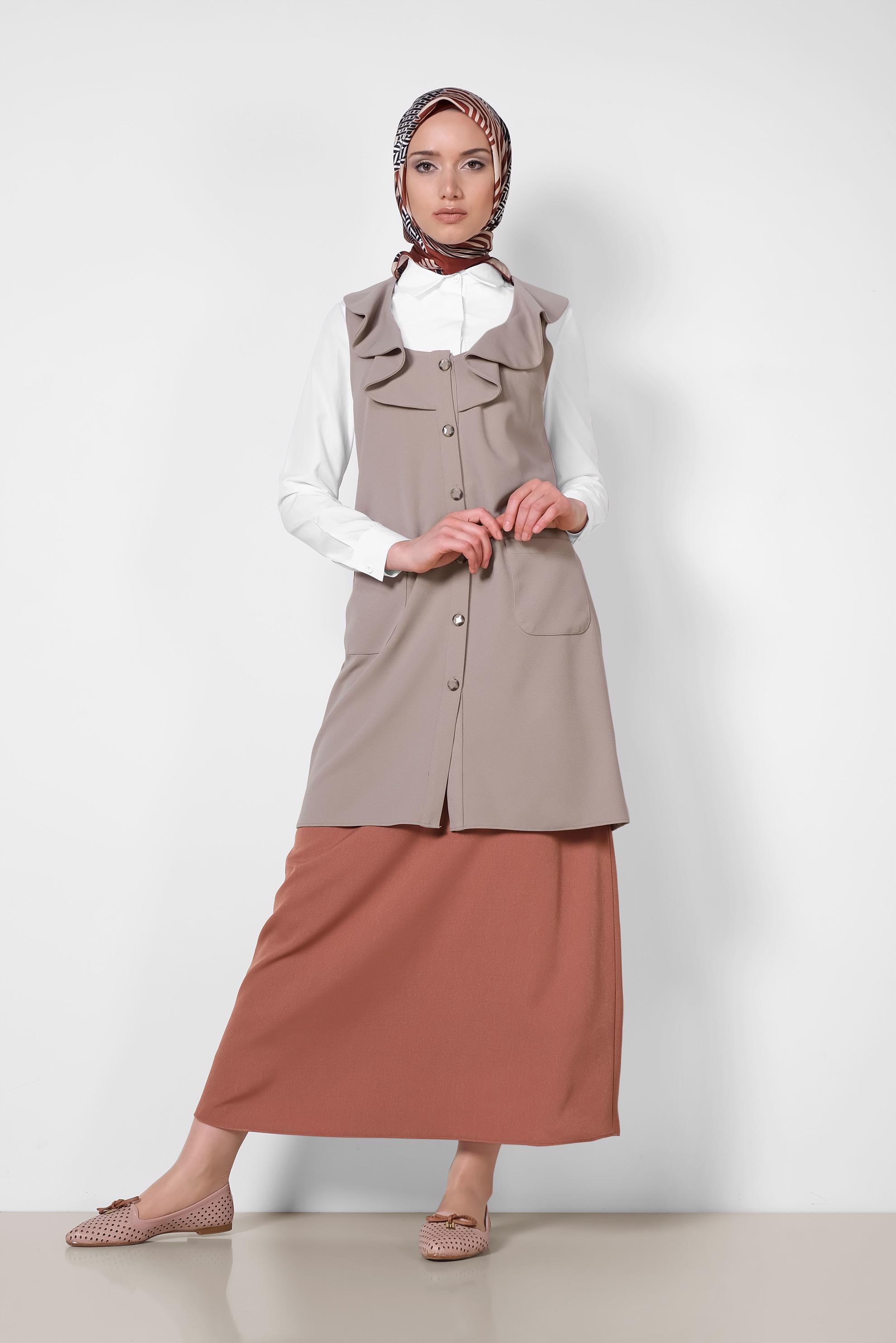 Hijab clothing MINK RUFFLED BUTTONED VEST 4184 